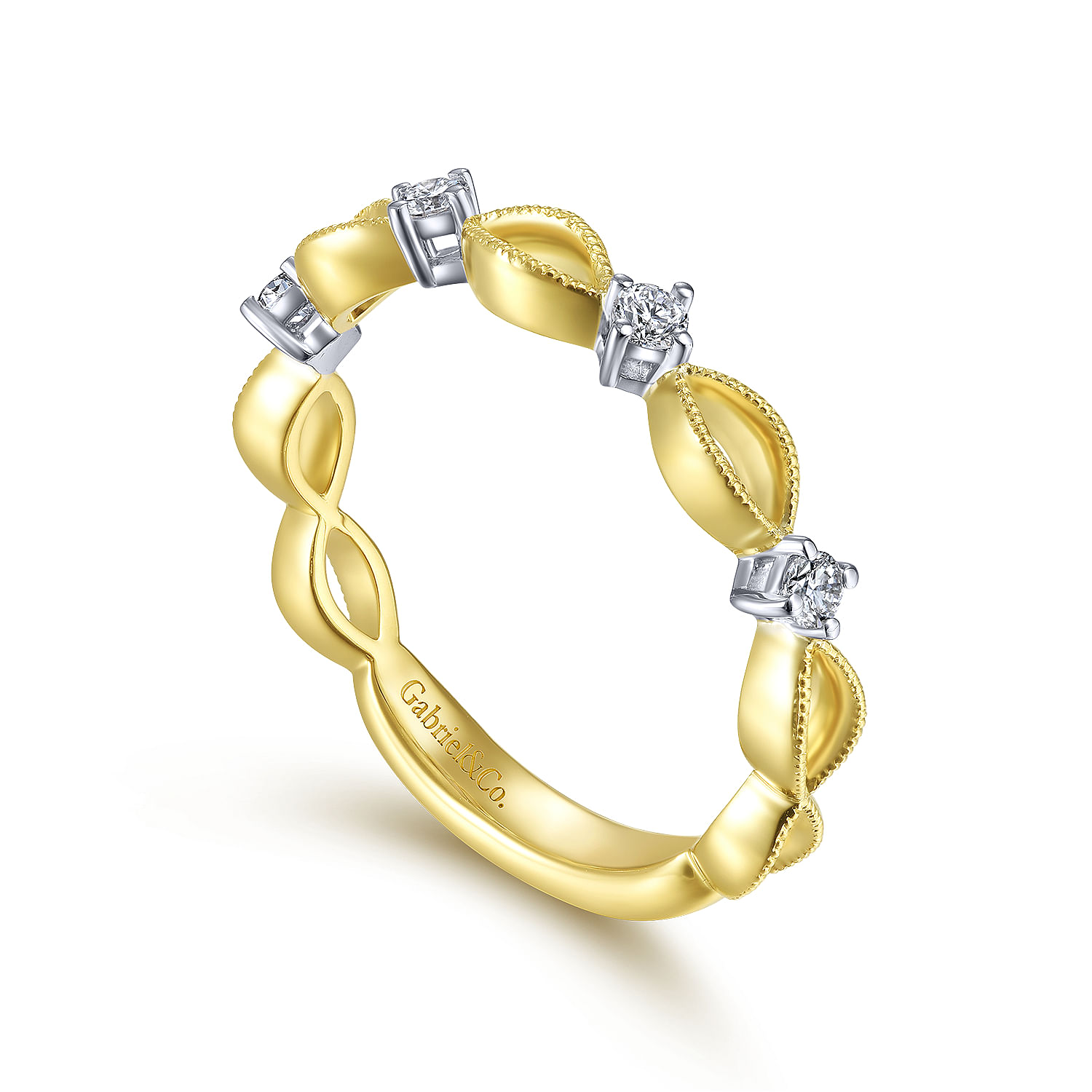 14K Yellow Gold Alternating Open Link and Diamond Stackable Ring
