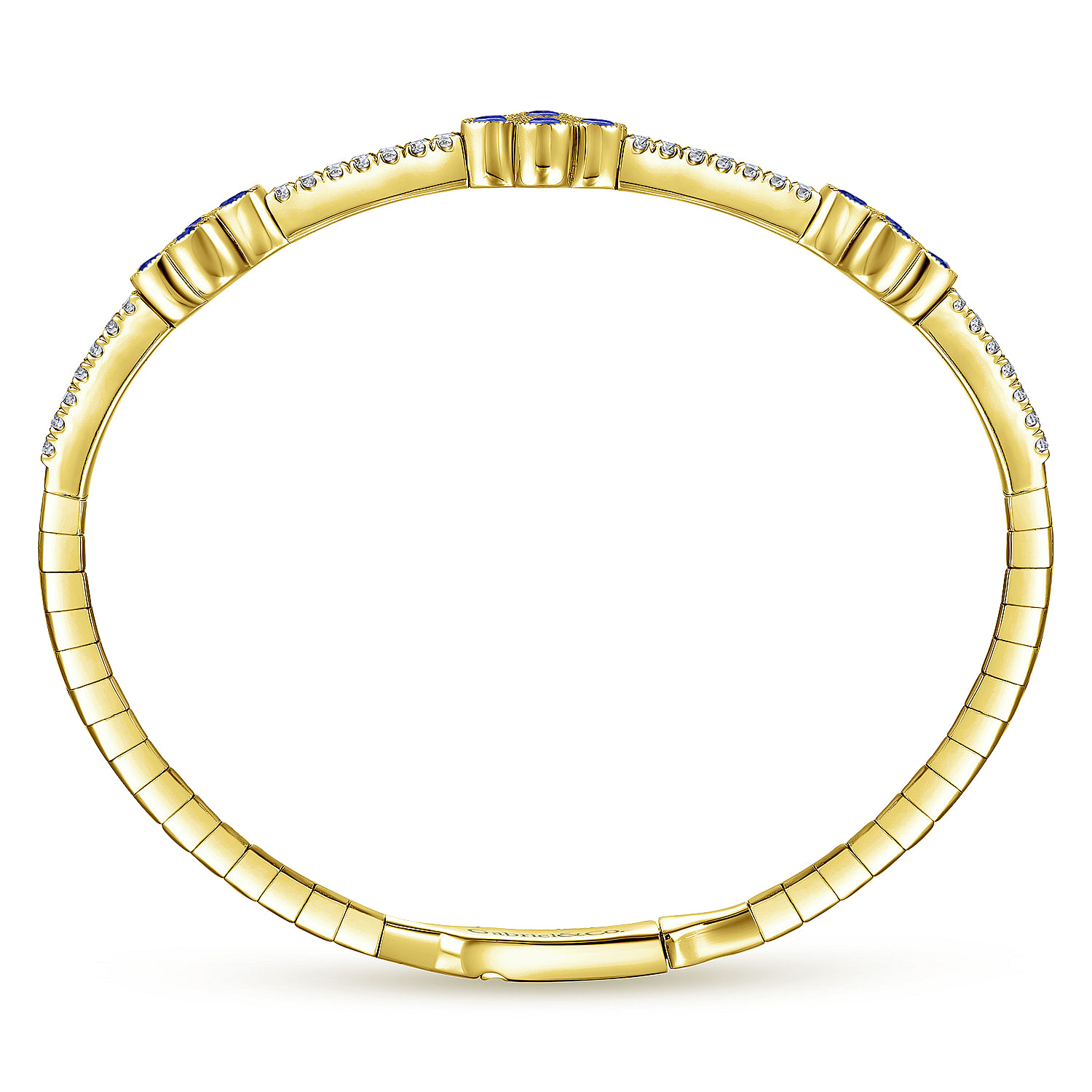 14K Yellow Gold Bangle with Diamond and Sapphire Quatrefoil Stations