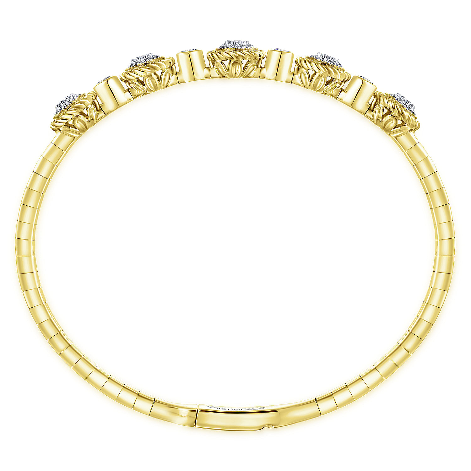 14K Yellow Gold Bangle with Twisted Rope Pavé Diamond Stations