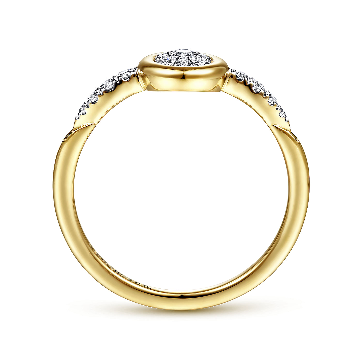 14K Yellow Gold Bezel Set Cluster Diamond Center and Diamond Accent Ring