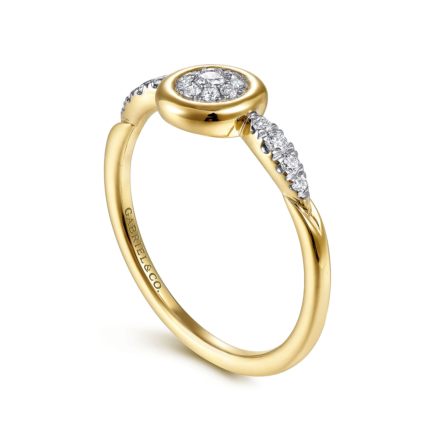 14K Yellow Gold Bezel Set Cluster Diamond Center and Diamond Accent Ring