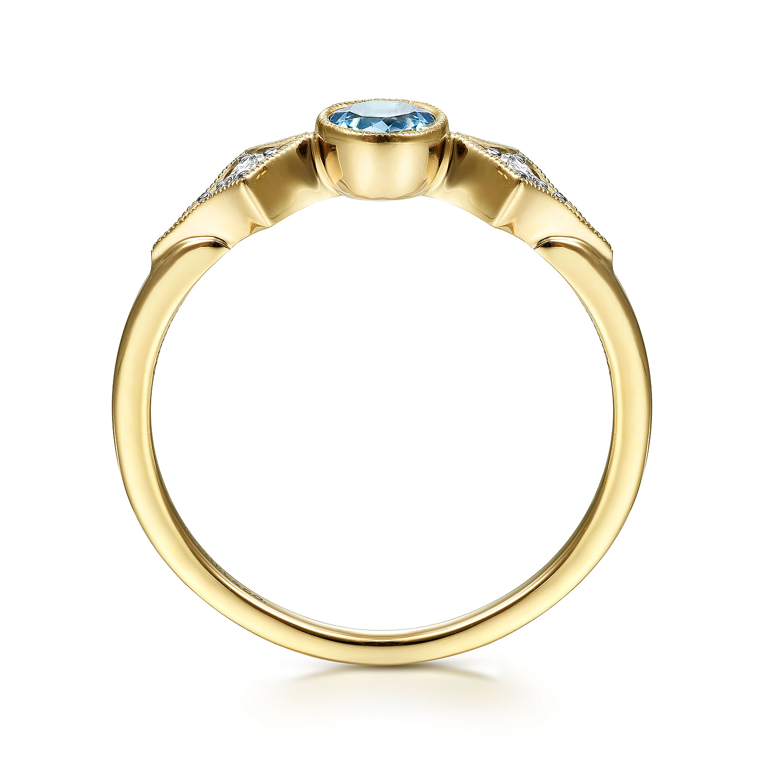 14K Yellow Gold Blue Topaz and Diamond Ring