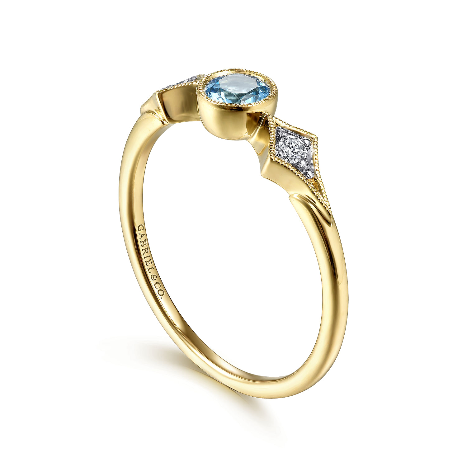 14K Yellow Gold Blue Topaz and Diamond Ring