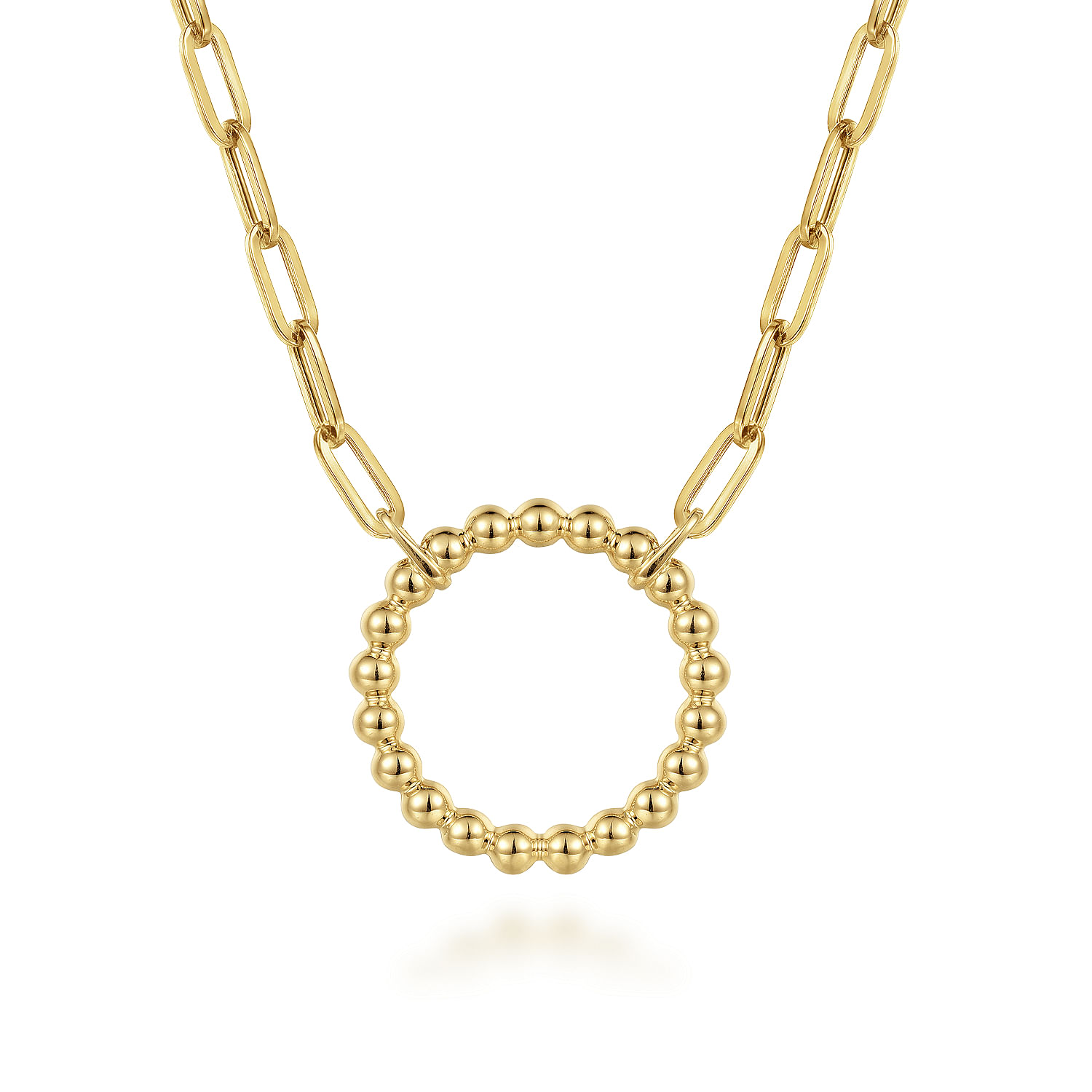 14K Yellow Gold Bujukan Ball Circle Necklace with Hollow Paperclip Chain