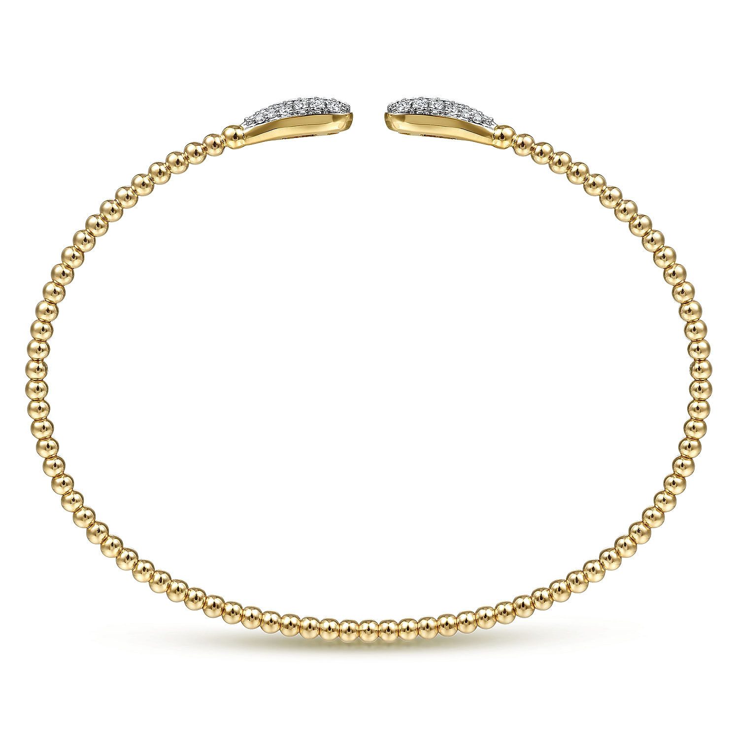 14K Yellow Gold Bujukan Bead Cuff Bracelet with Diamond Pavé Teardrops 