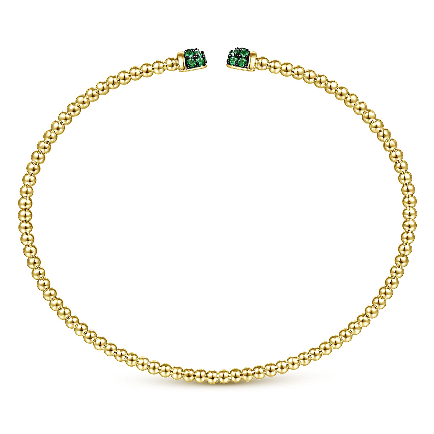 14K Yellow Gold Bujukan Bead Cuff Bracelet with Emerald Pavé Caps