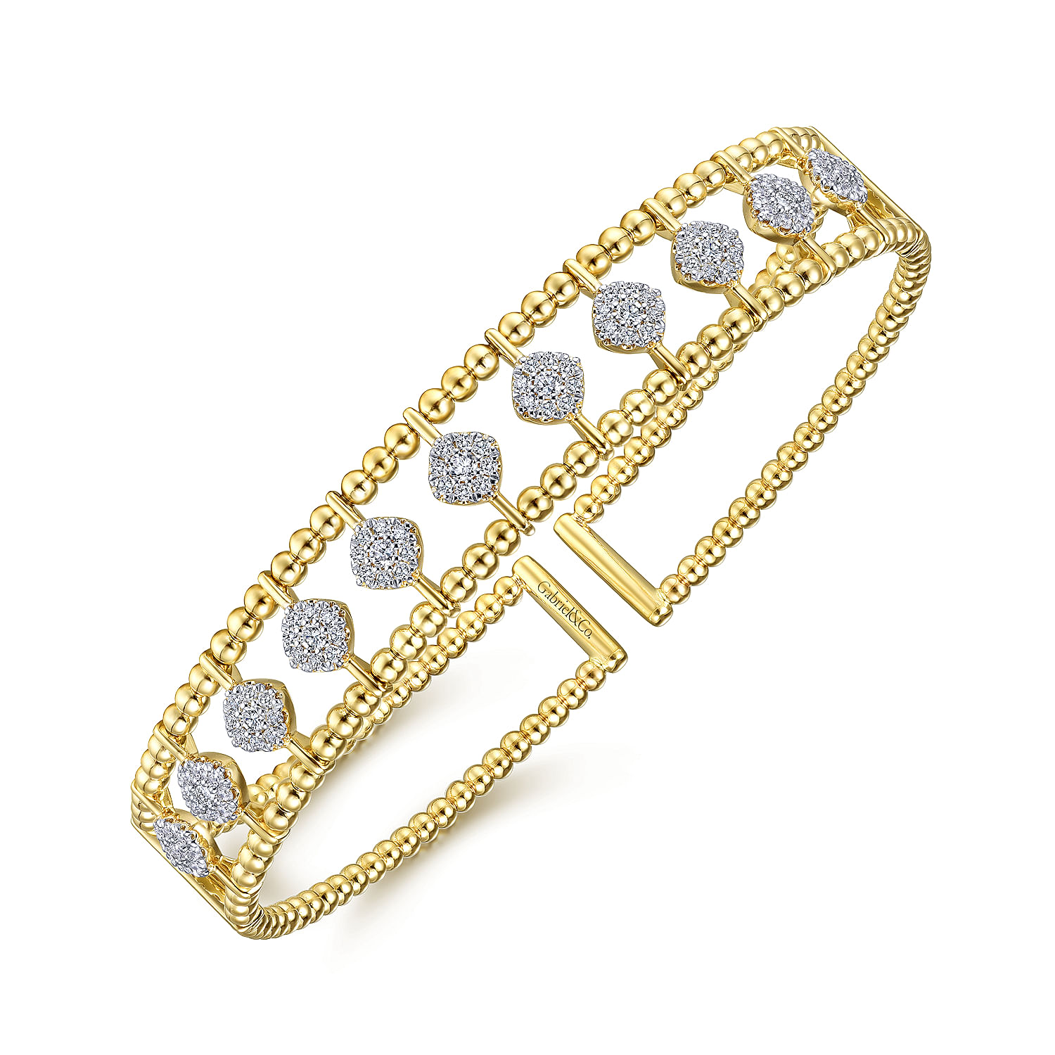 14K Yellow Gold Bujukan Bead Cuff Bracelet with Pavé Diamond Connectors