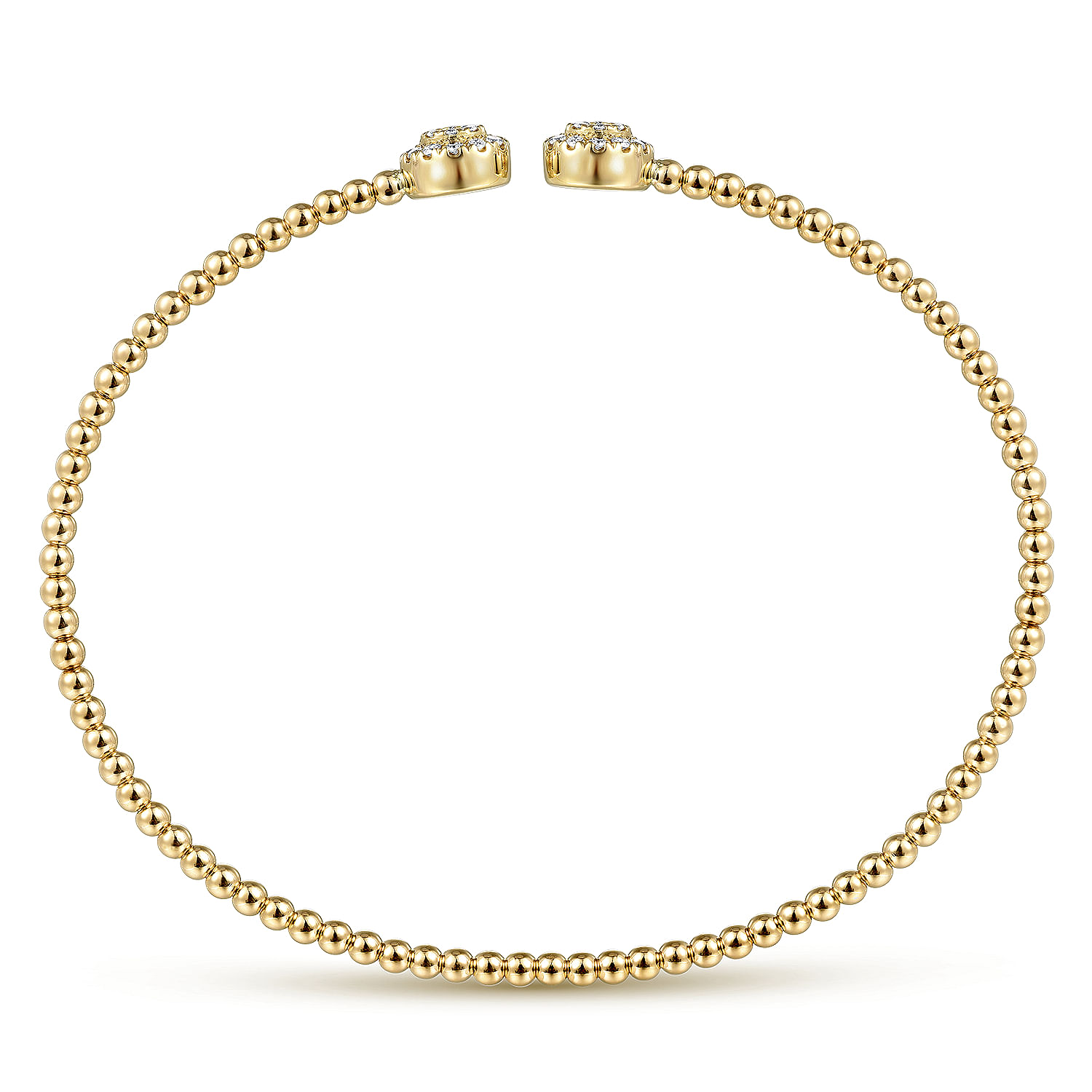 14K Yellow Gold Bujukan Bead Split Cuff Bracelet with Round Pavé Diamond Discs