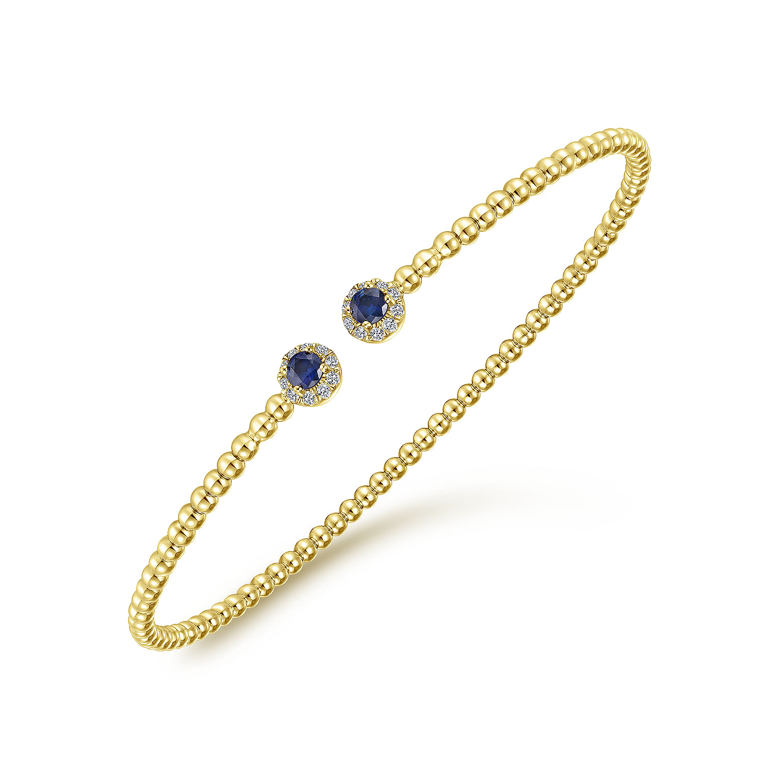 14K Yellow Gold Bujukan Bead Split Cuff Bracelet with Sapphire and Diamond
