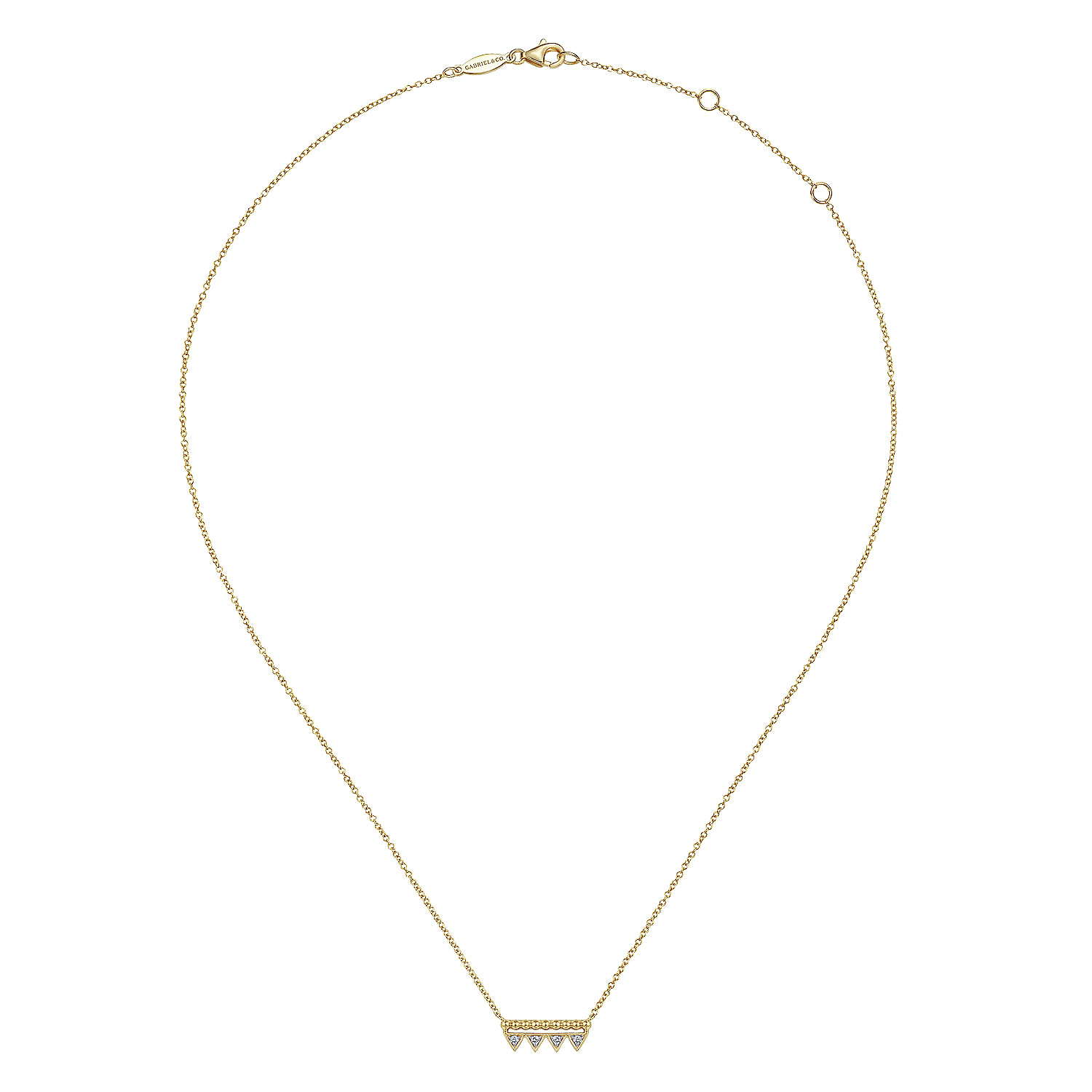 14K Yellow Gold Bujukan Beaded Diamond Triangle Bar Necklace