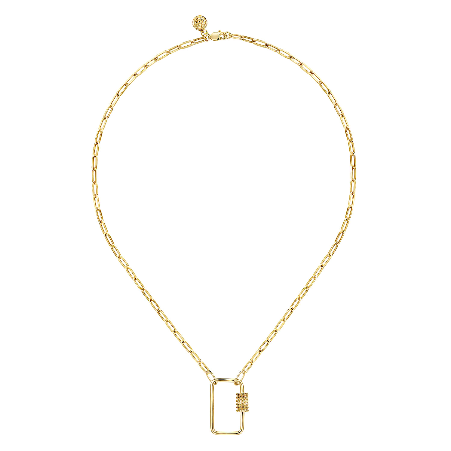 14K Yellow Gold Bujukan Carabiner  Lock Necklace with Hollow Paperclip Chain