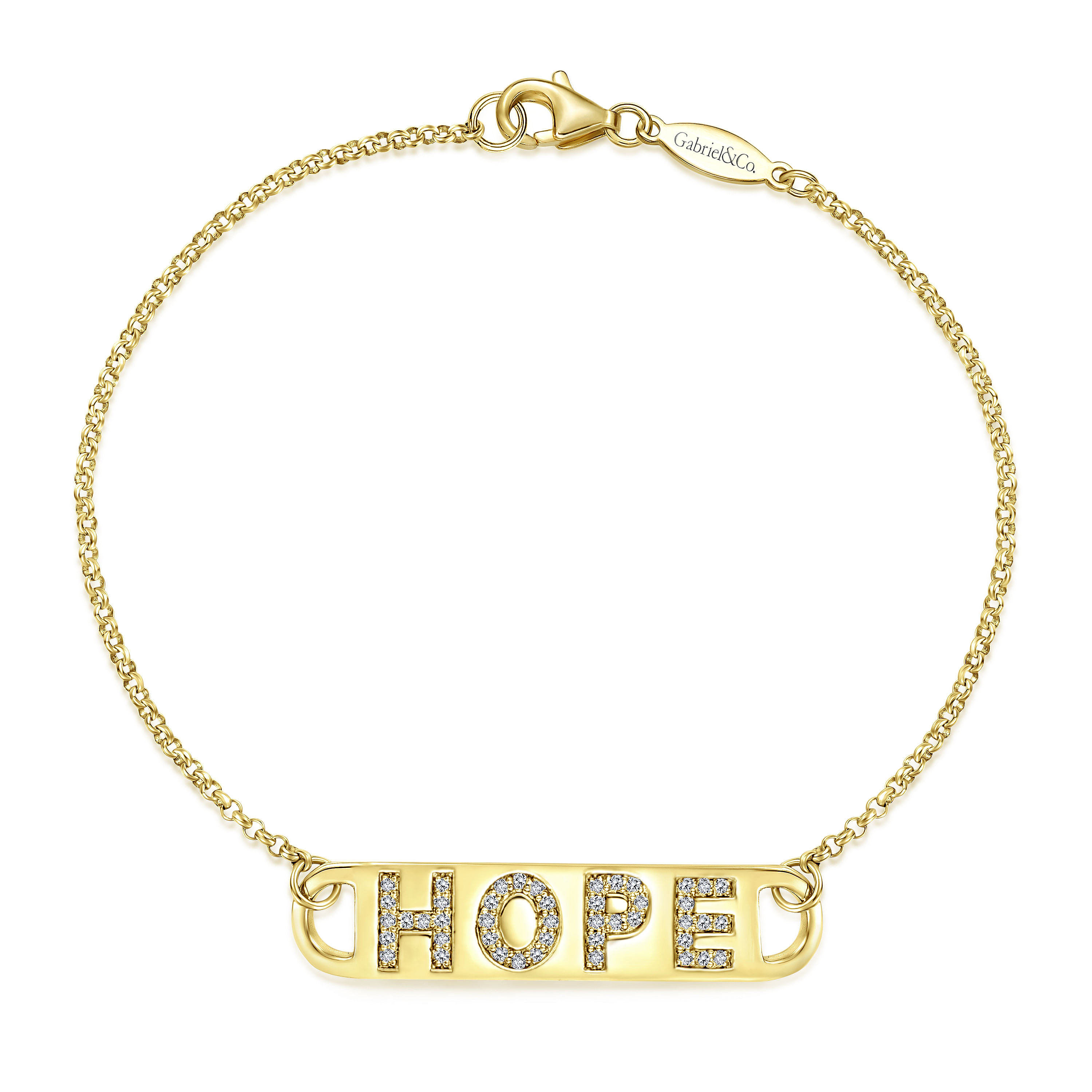 14K Yellow Gold Chain Bracelet with Diamond HOPE Nameplate