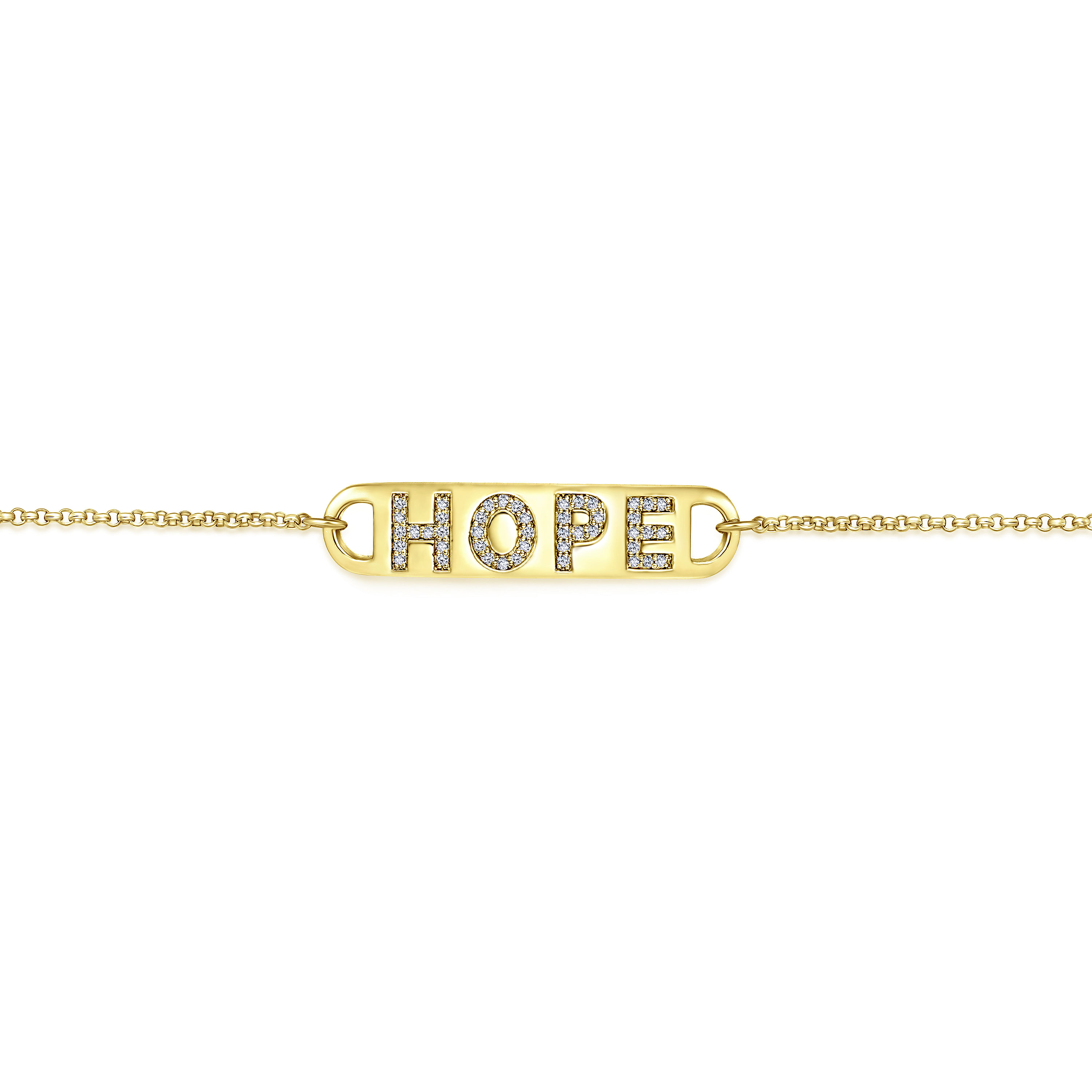 14K Yellow Gold Chain Bracelet with Diamond HOPE Nameplate