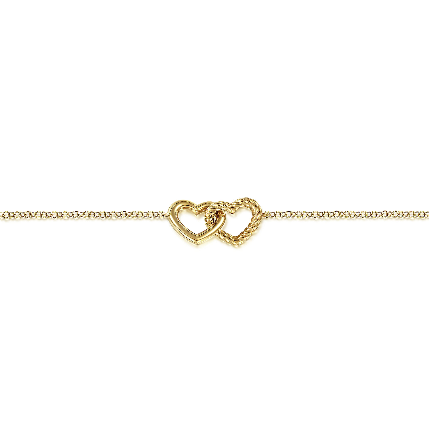 14K Yellow Gold Chain Bracelet with Entwined Hearts