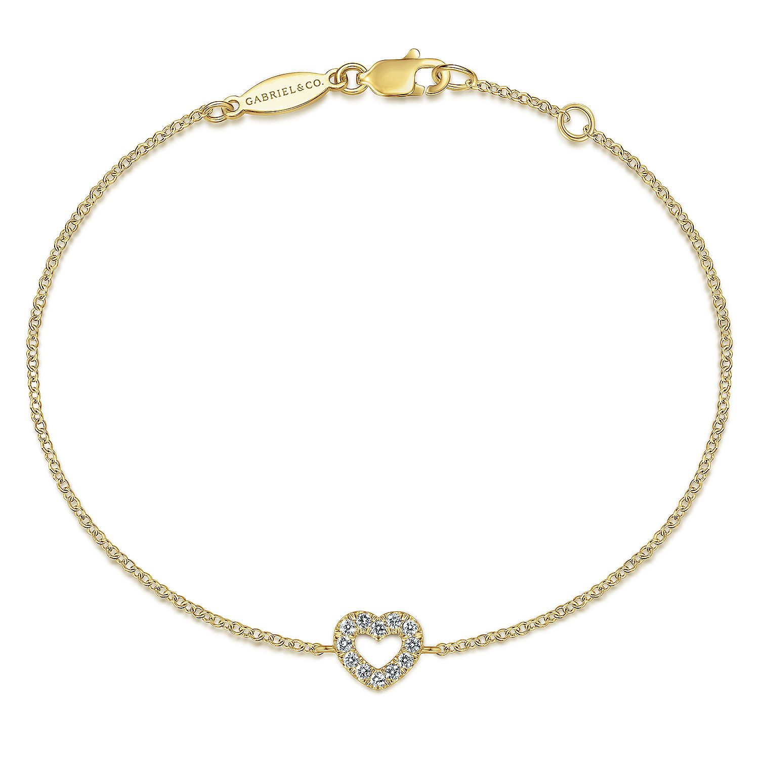 14K Yellow Gold Chain Bracelet with Pavé Diamond Heart