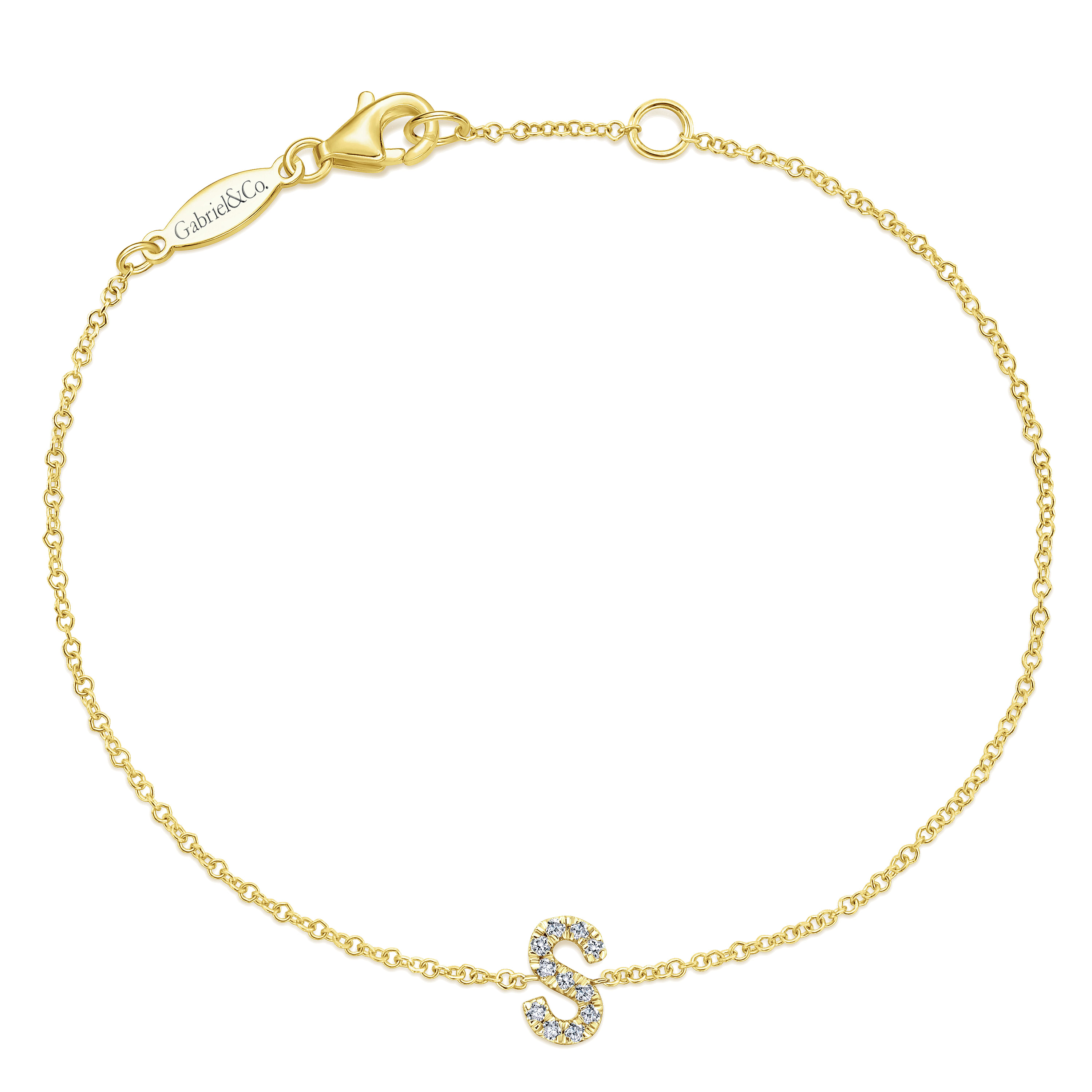 14K Yellow Gold Chain Bracelet with S Diamond Initial