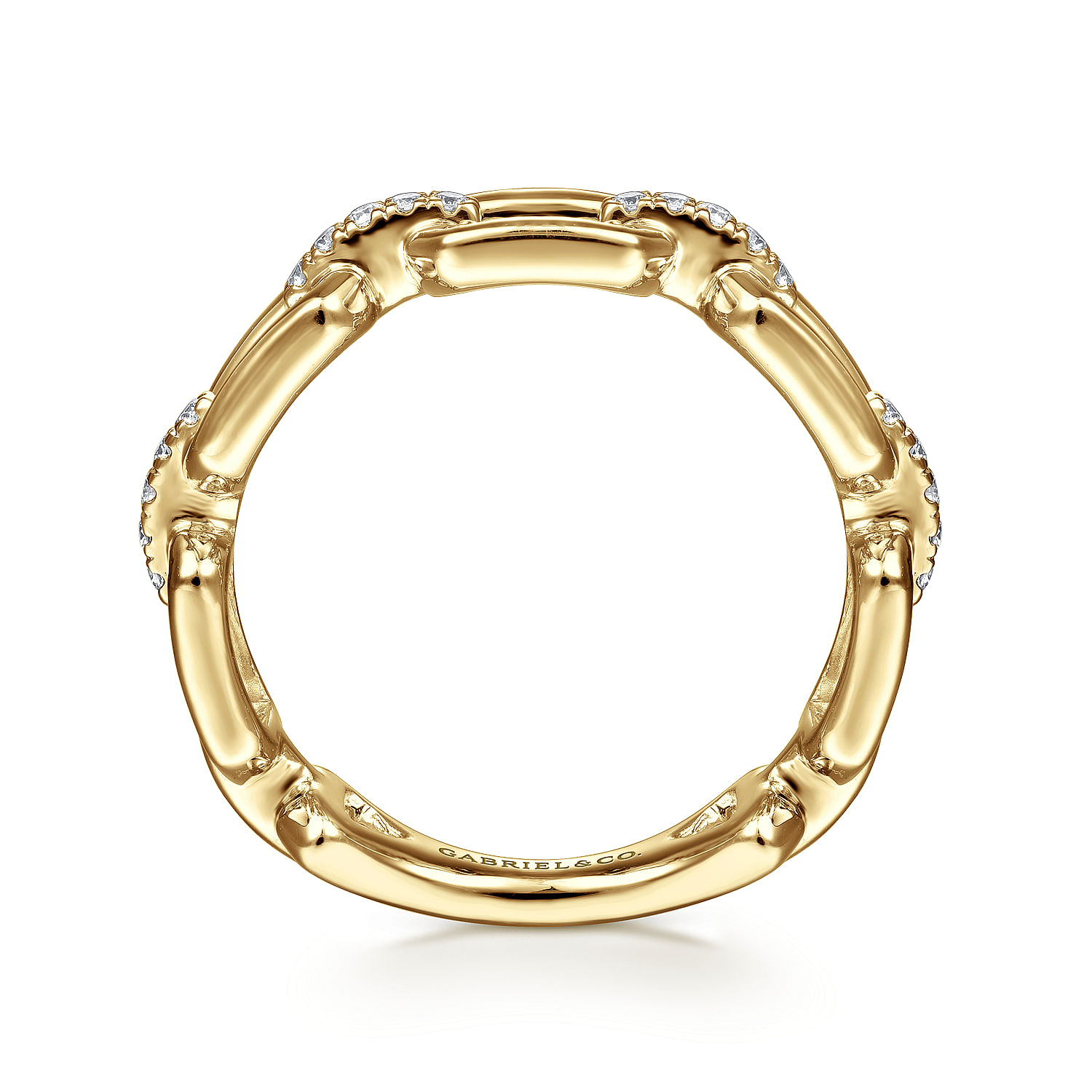 14K Yellow Gold Chain Link Stackable Ring Band with Diamond Connectors