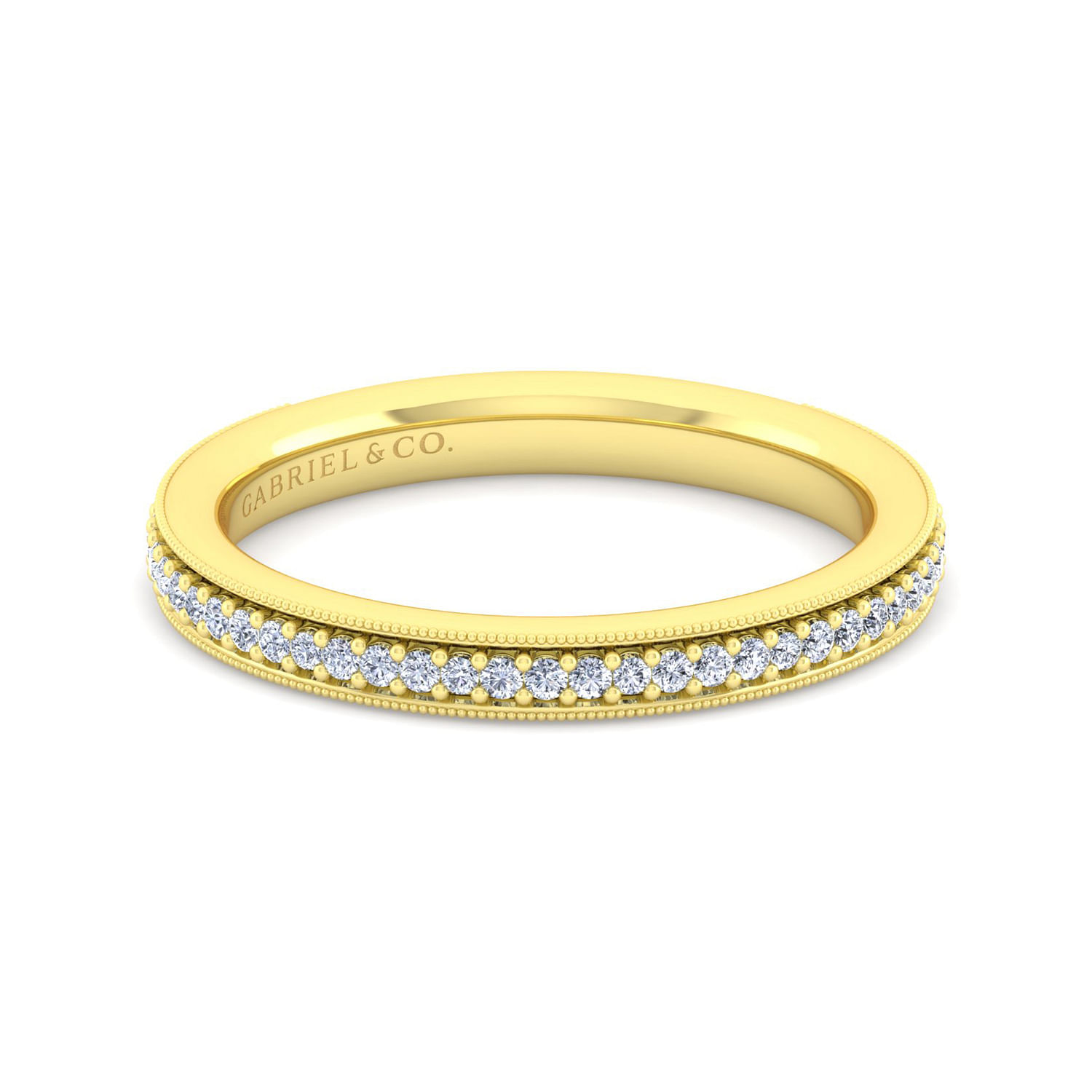 14K Yellow Gold Channel Prong Diamond Anniversary Band with Millgrain