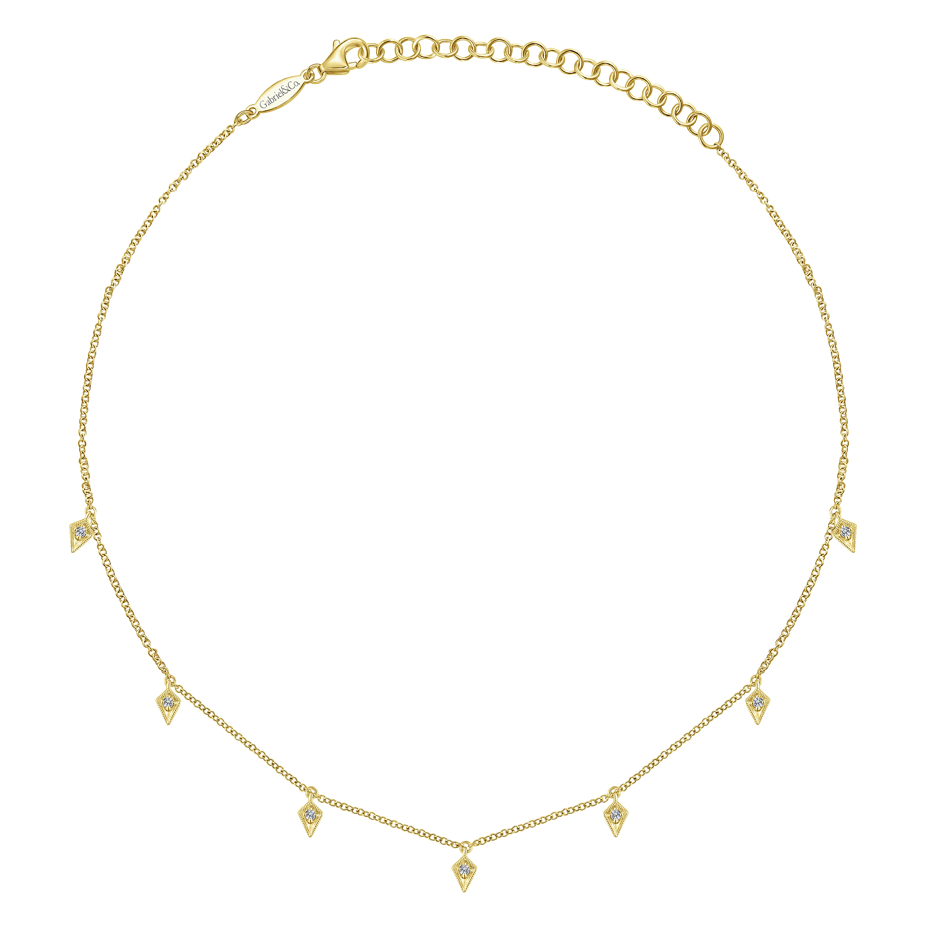 14K Yellow Gold Choker Necklace with Diamond Kite Drops