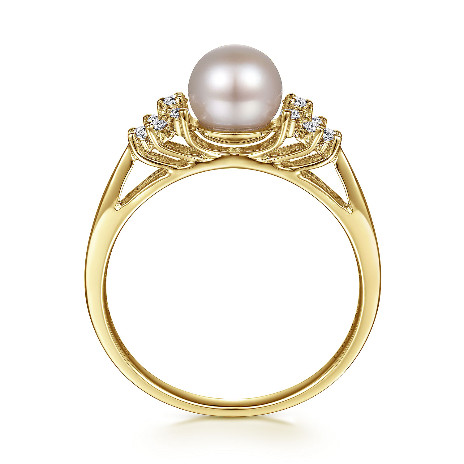 14K Yellow Gold Classic Cultured Pearl Diamond Accented Stackable Ring