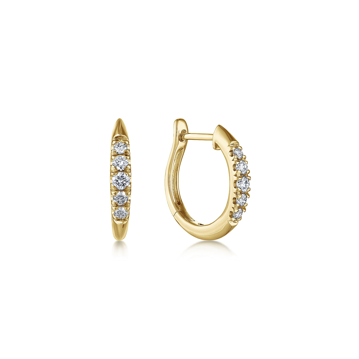 14K Yellow Gold Classic Round 15mm Diamond Huggie Earrings