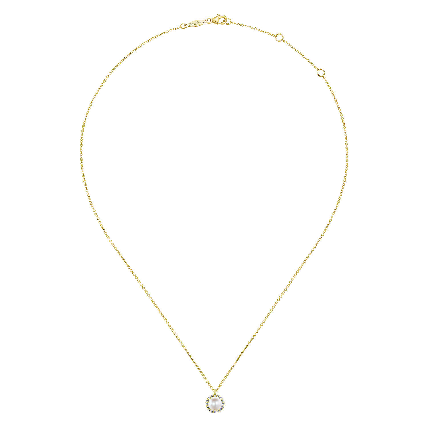 14K Yellow Gold Cultured Pearl and Diamond Halo Pendant Necklace