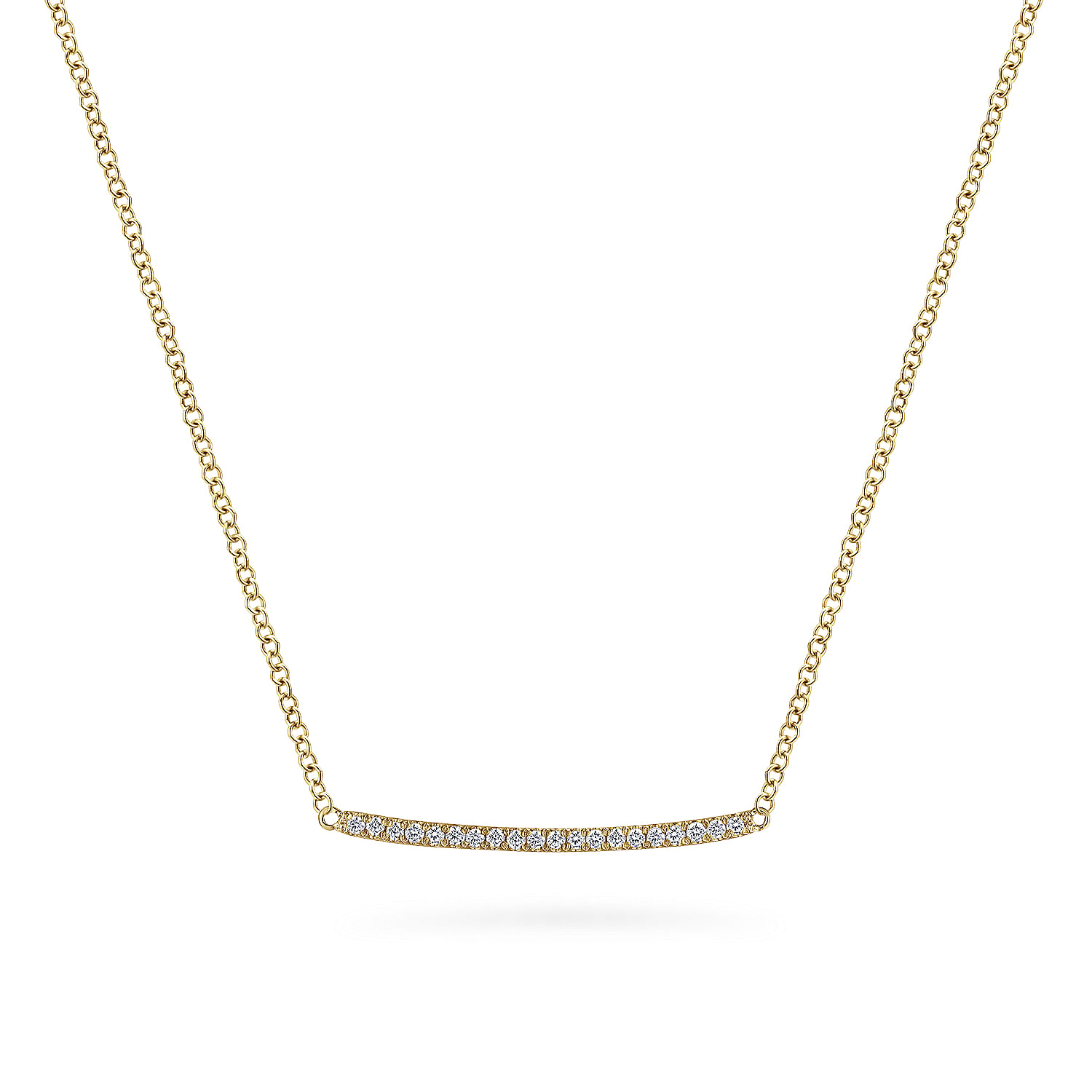 14K Yellow Gold Curved Pavé Diamond Bar Necklace