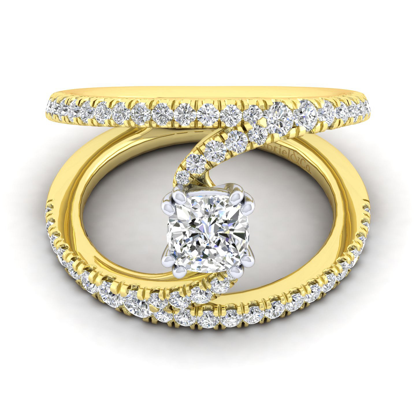 14K Yellow Gold Cushion Cut Split Shank Diamond Engagement Ring
