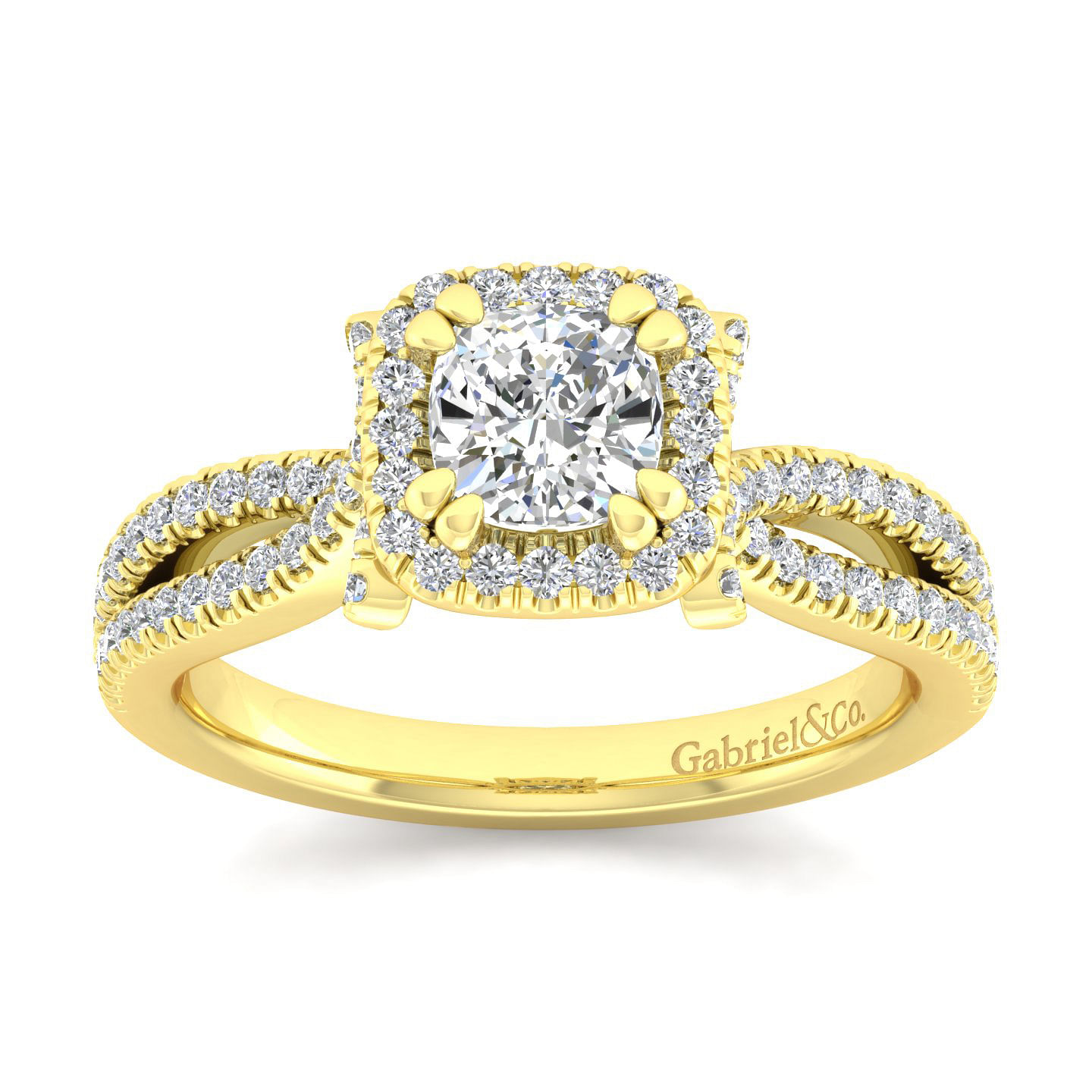 14K Yellow Gold Cushion Halo Diamond Engagement Ring