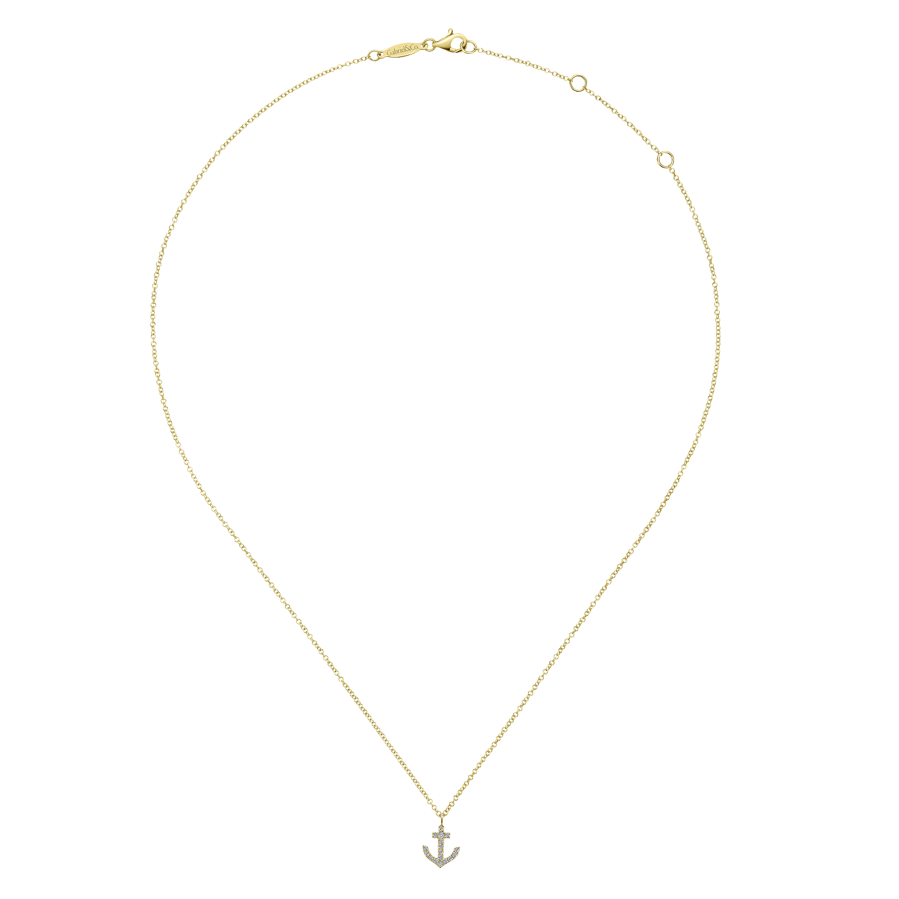 14K Yellow Gold Diamond Anchor Pendant Necklace