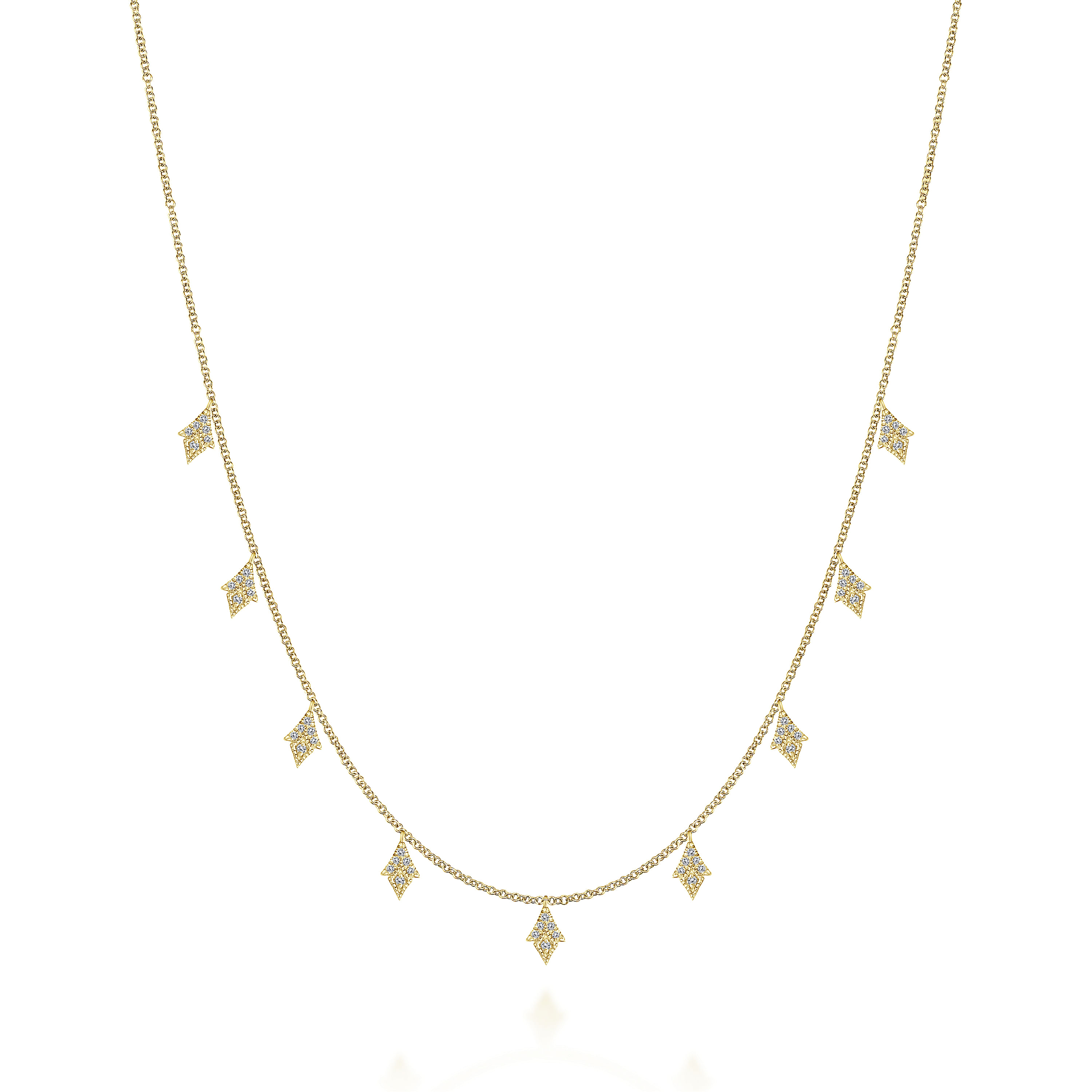 14K Yellow Gold Diamond Cluster Drop Station Necklace