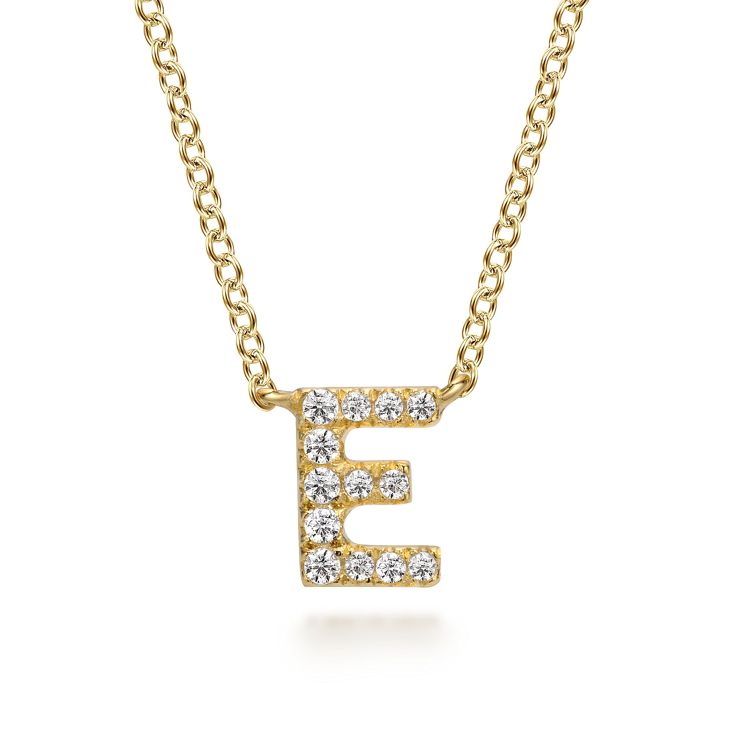 14K Yellow Gold Diamond E Initial Pendant Necklace