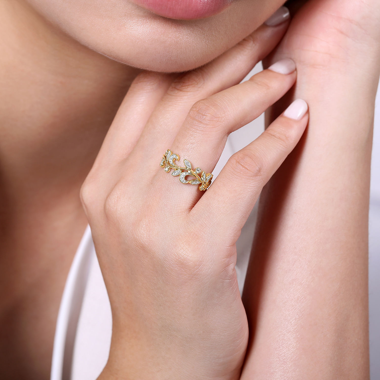 14K Yellow Gold Diamond Floral Ring
