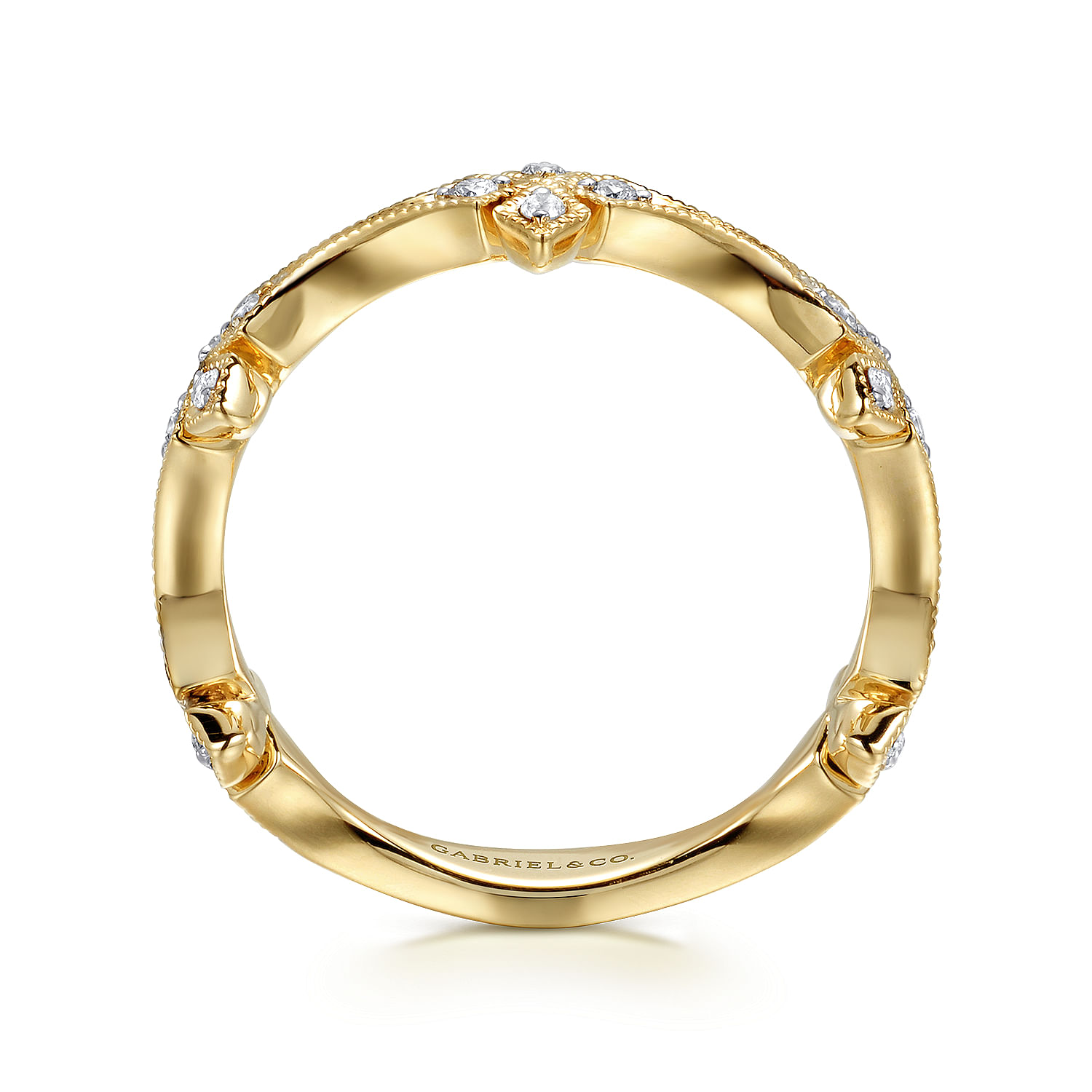 14K Yellow Gold Diamond Floral Station Stackable Ring