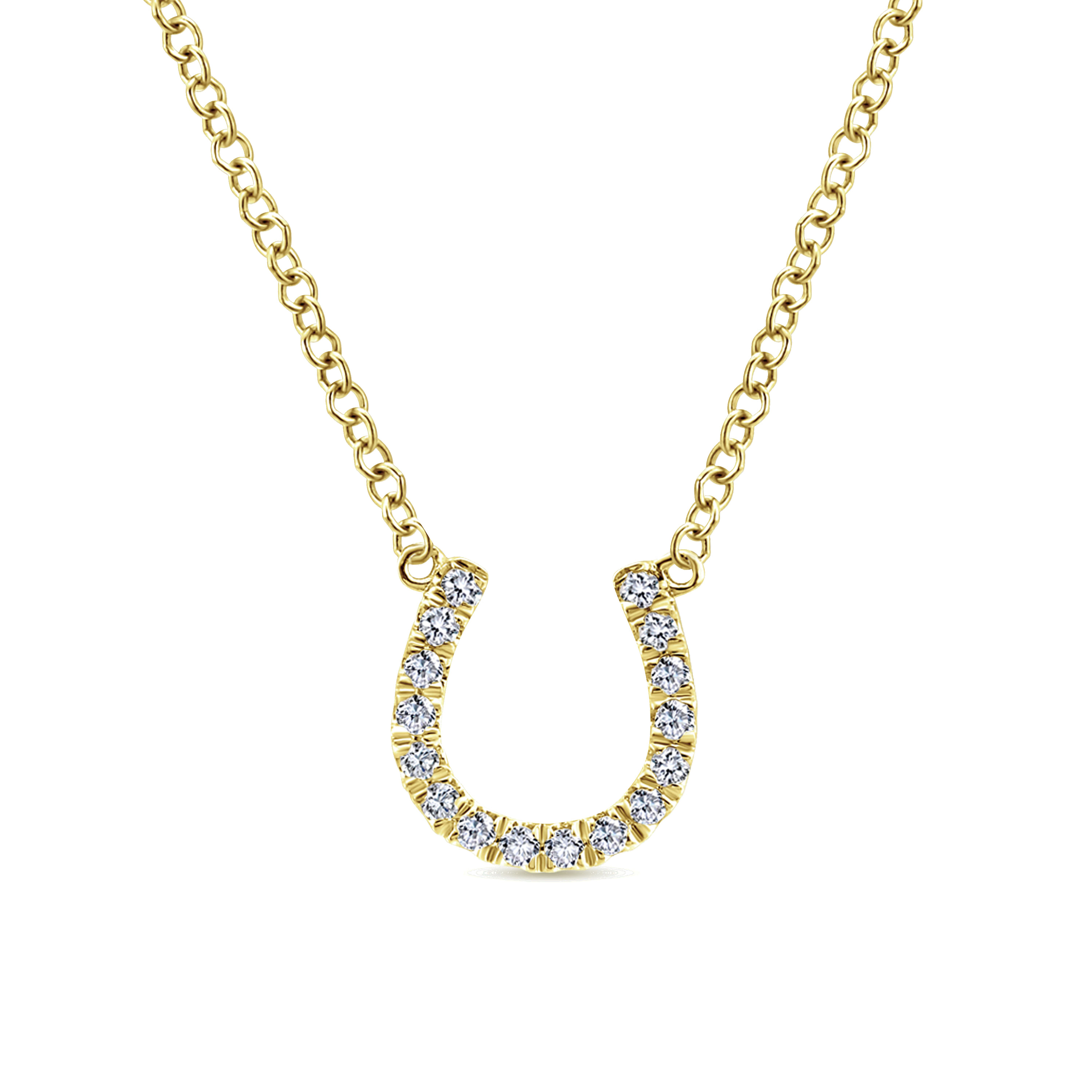 14K Yellow Gold Diamond Horseshoe Pendant Necklace