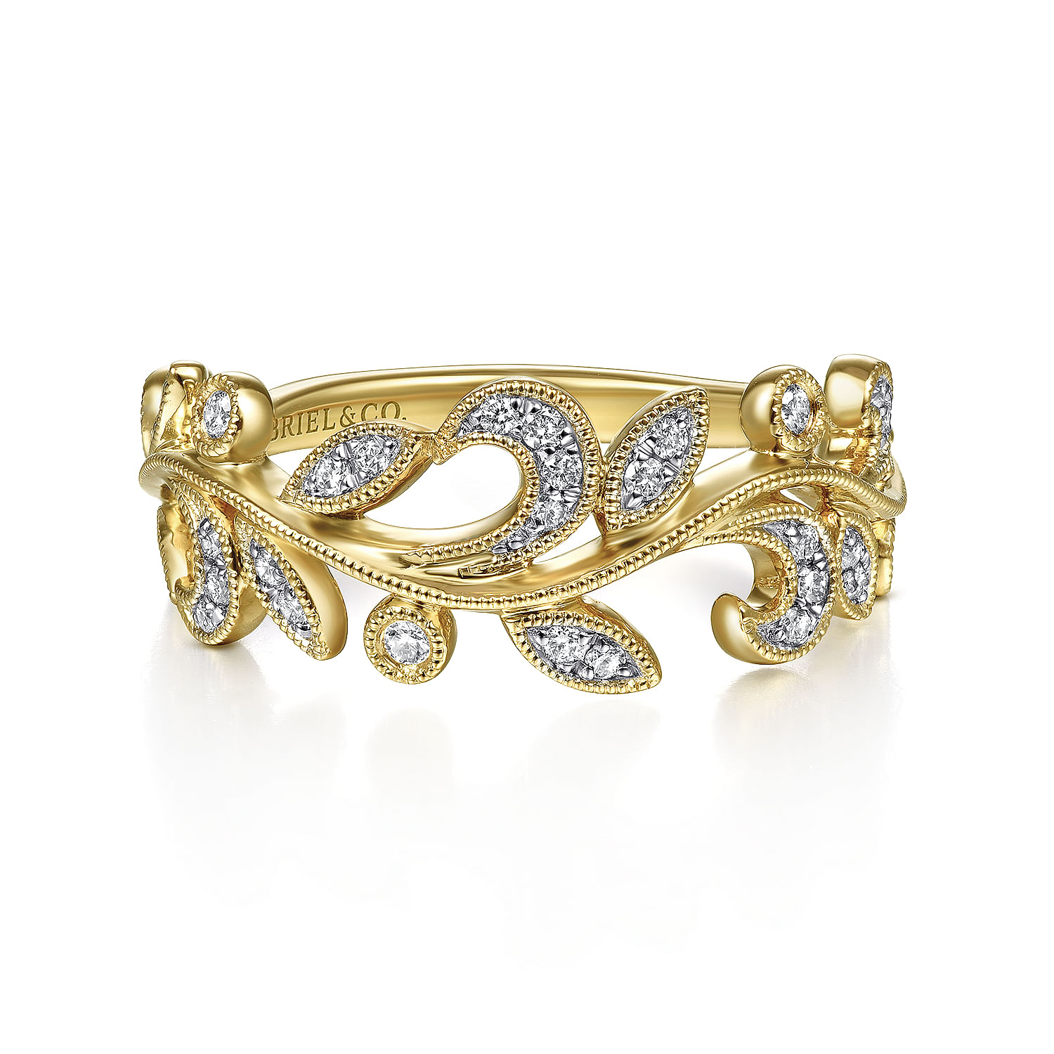 14K Yellow Gold Diamond Leaf Ring