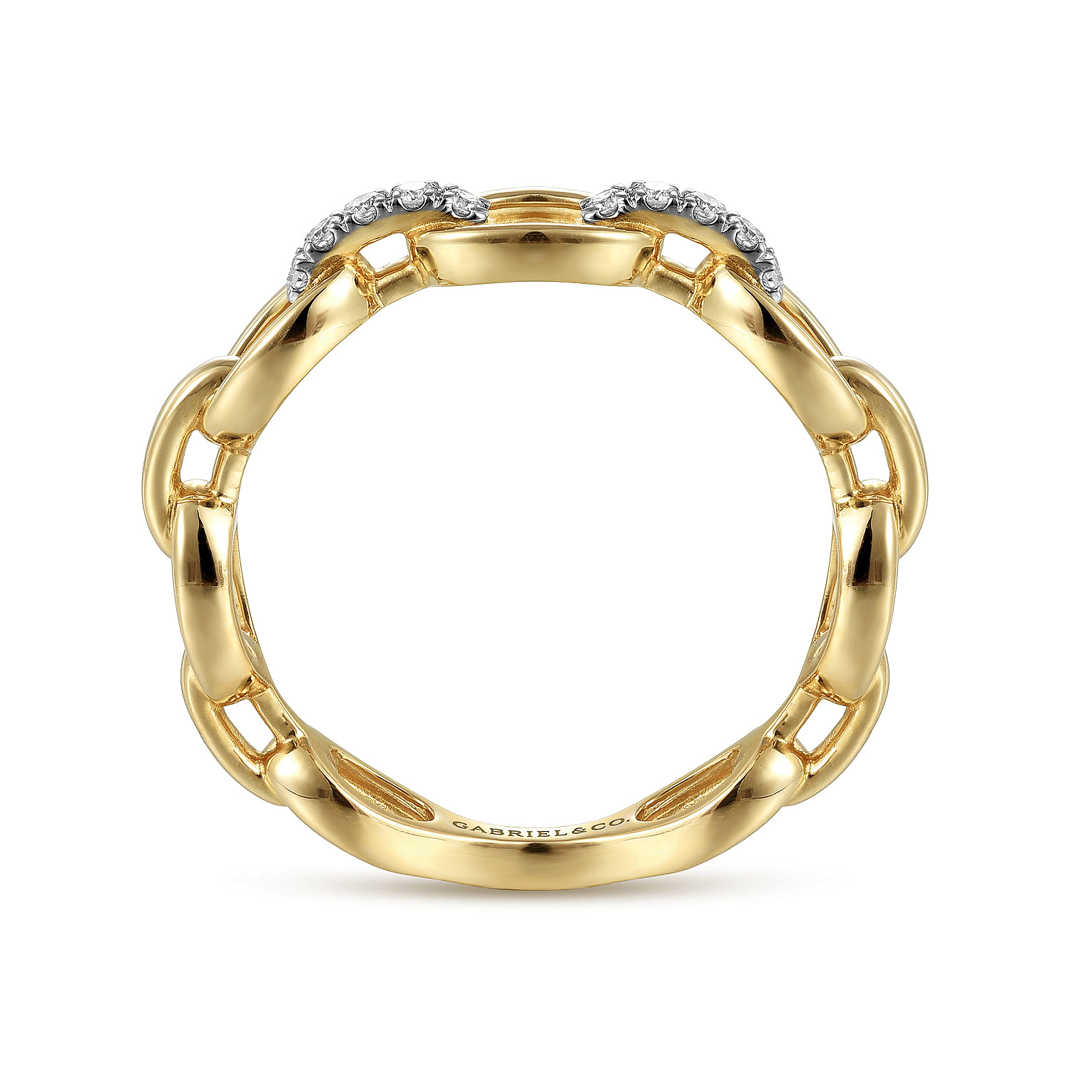 14K Yellow Gold Diamond Oval Link Chain Ladies Ring