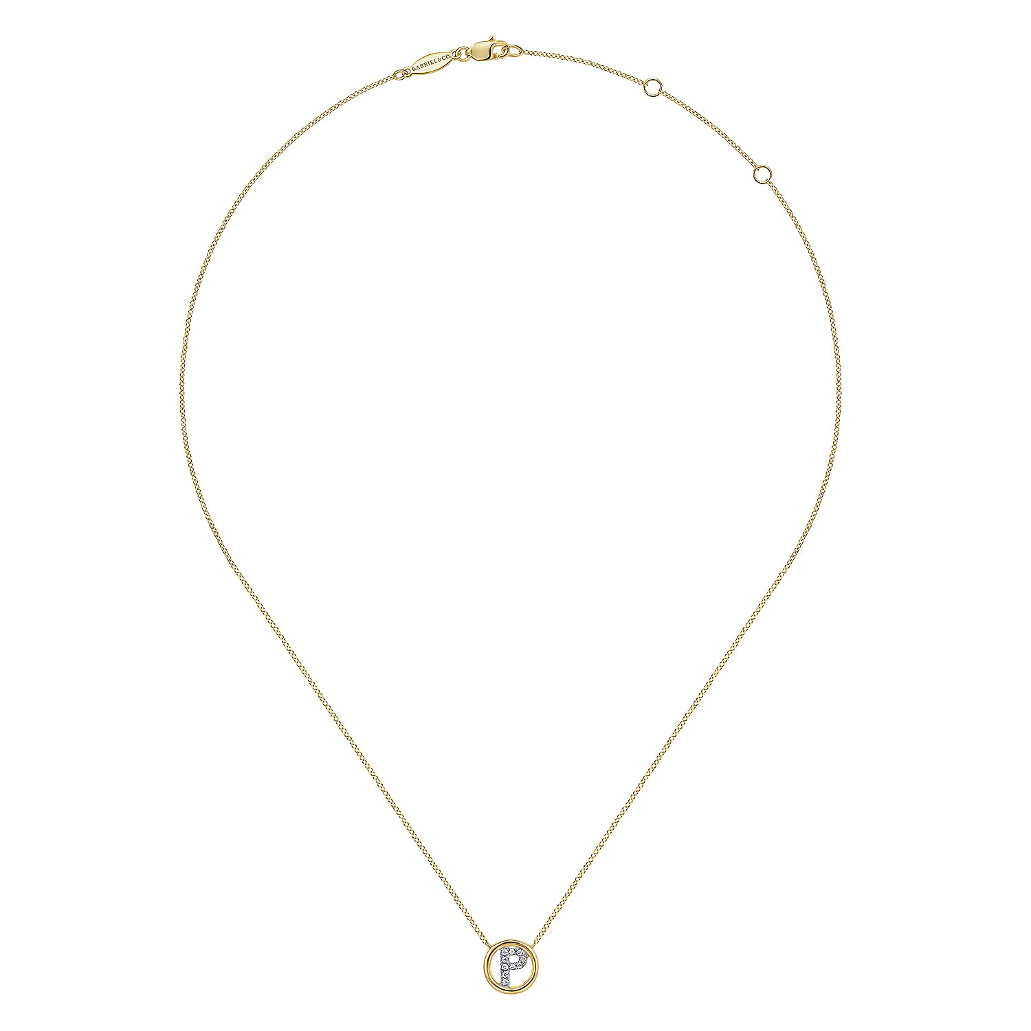 14K Yellow Gold Diamond P Initial Pendant Necklace
