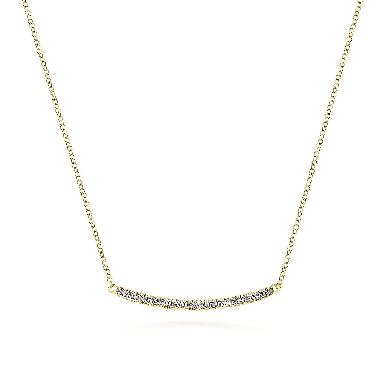 14K Yellow Gold Diamond Pavé Curved Bar Necklace