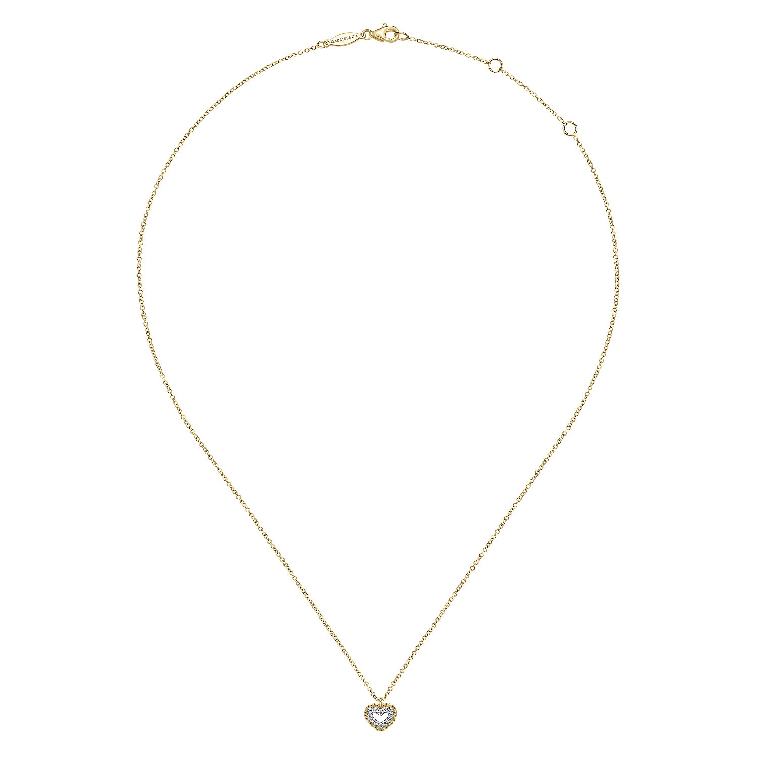 14K Yellow Gold Diamond Pavé Heart Pendant Necklace with Bujukan Bead Frame