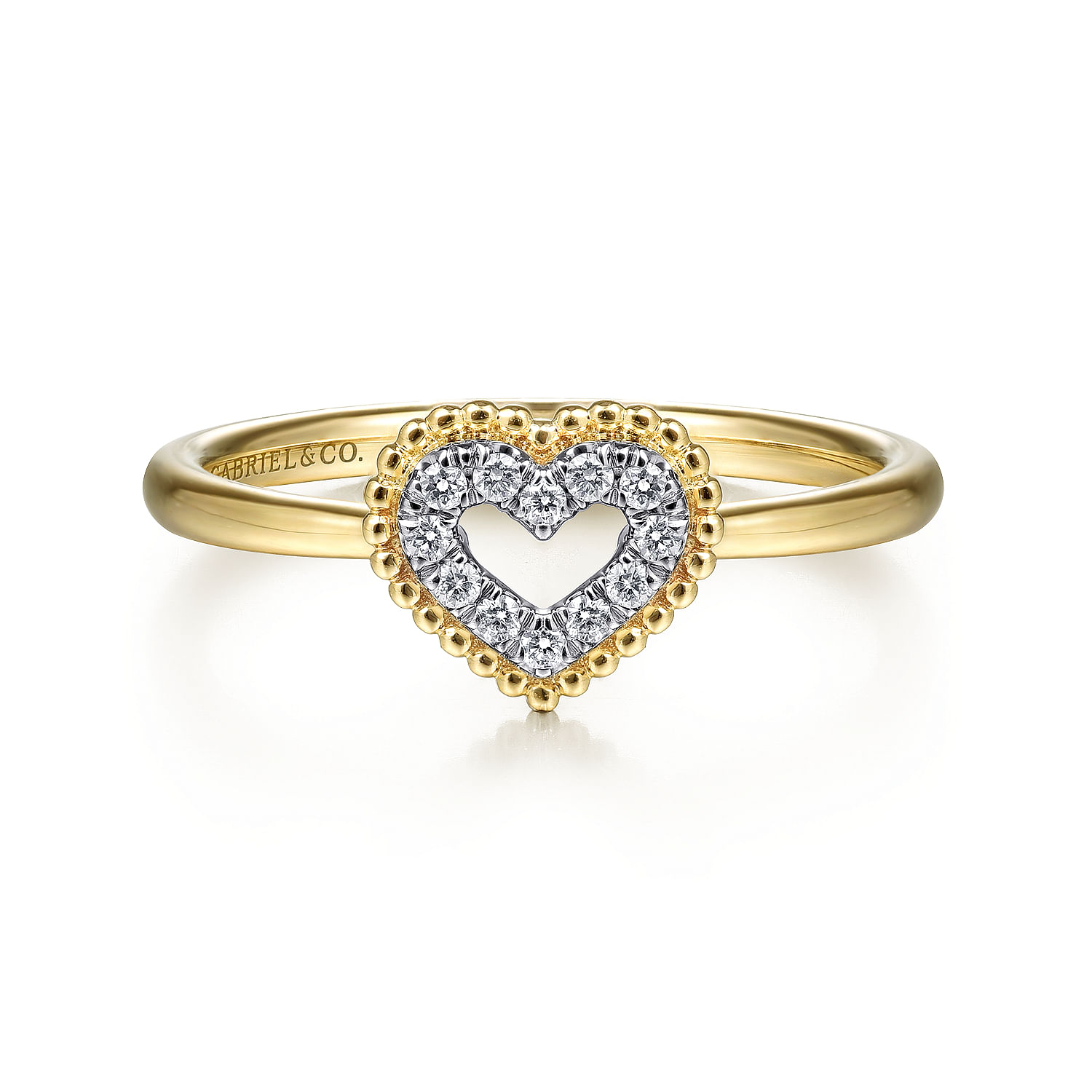 14K Yellow Gold Diamond Pavé Open Heart Ring