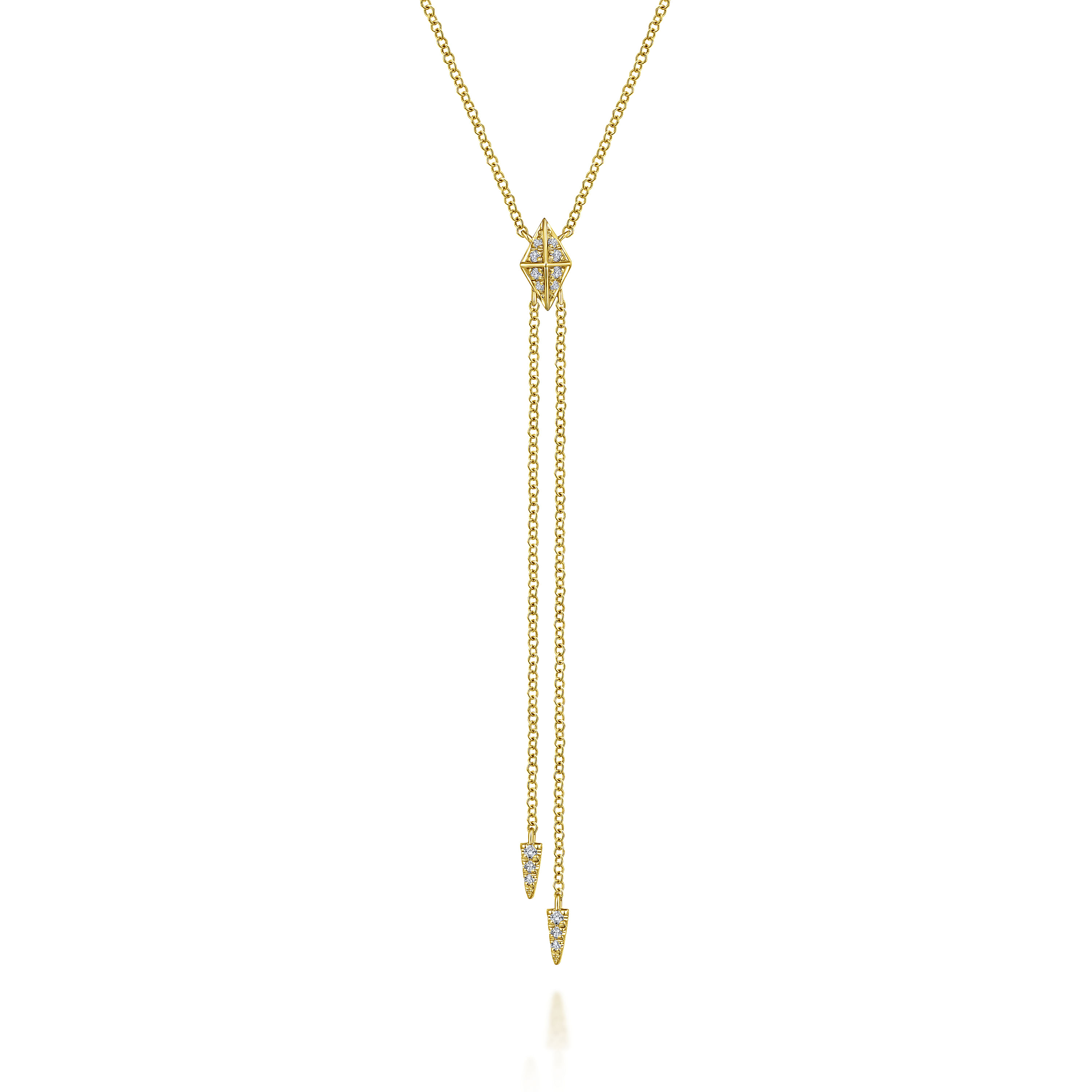 14K Yellow Gold Diamond Pyramid Y Knot Necklace