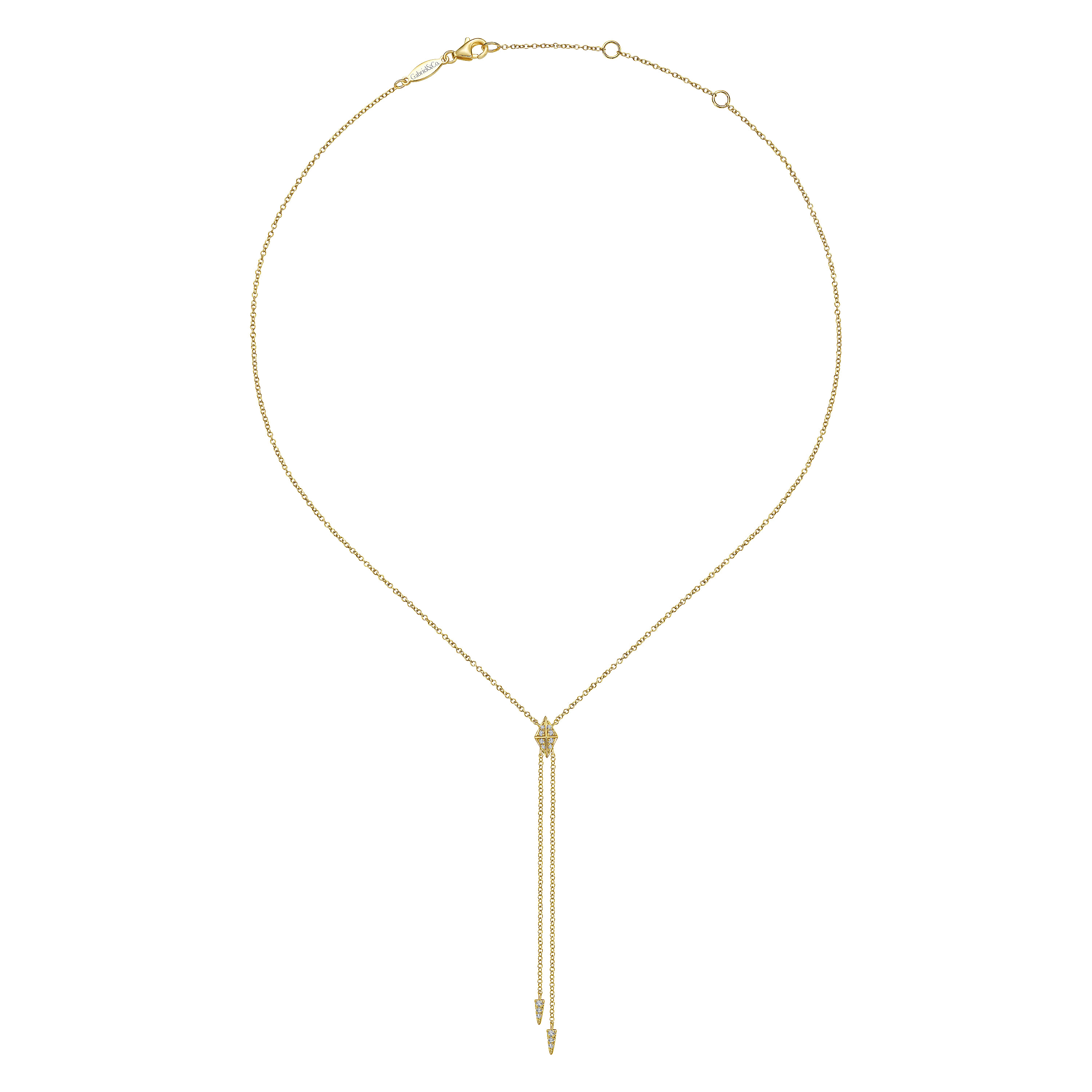 14K Yellow Gold Diamond Pyramid Y Knot Necklace