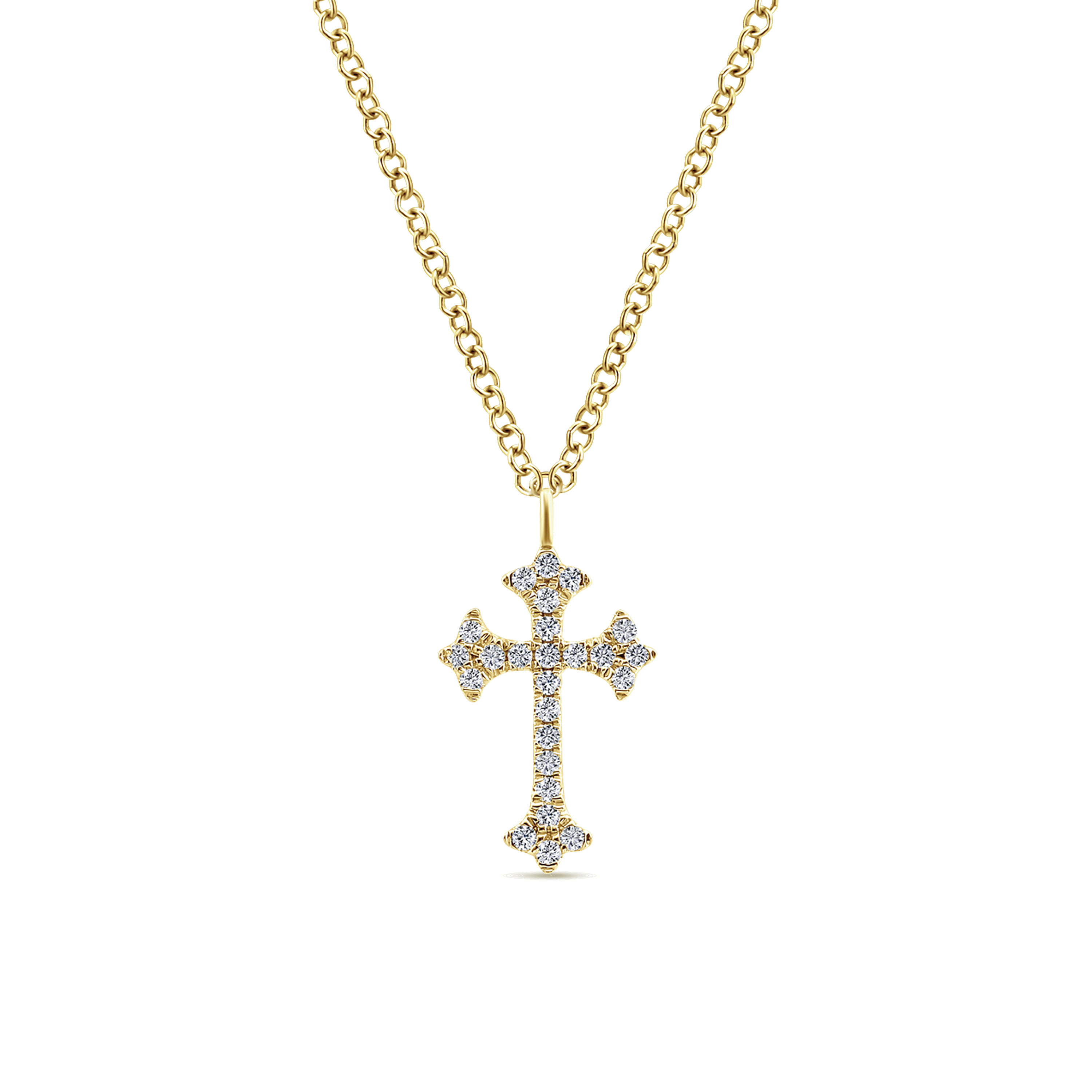 14K Yellow Gold Diamond Trefoil Cross Necklace