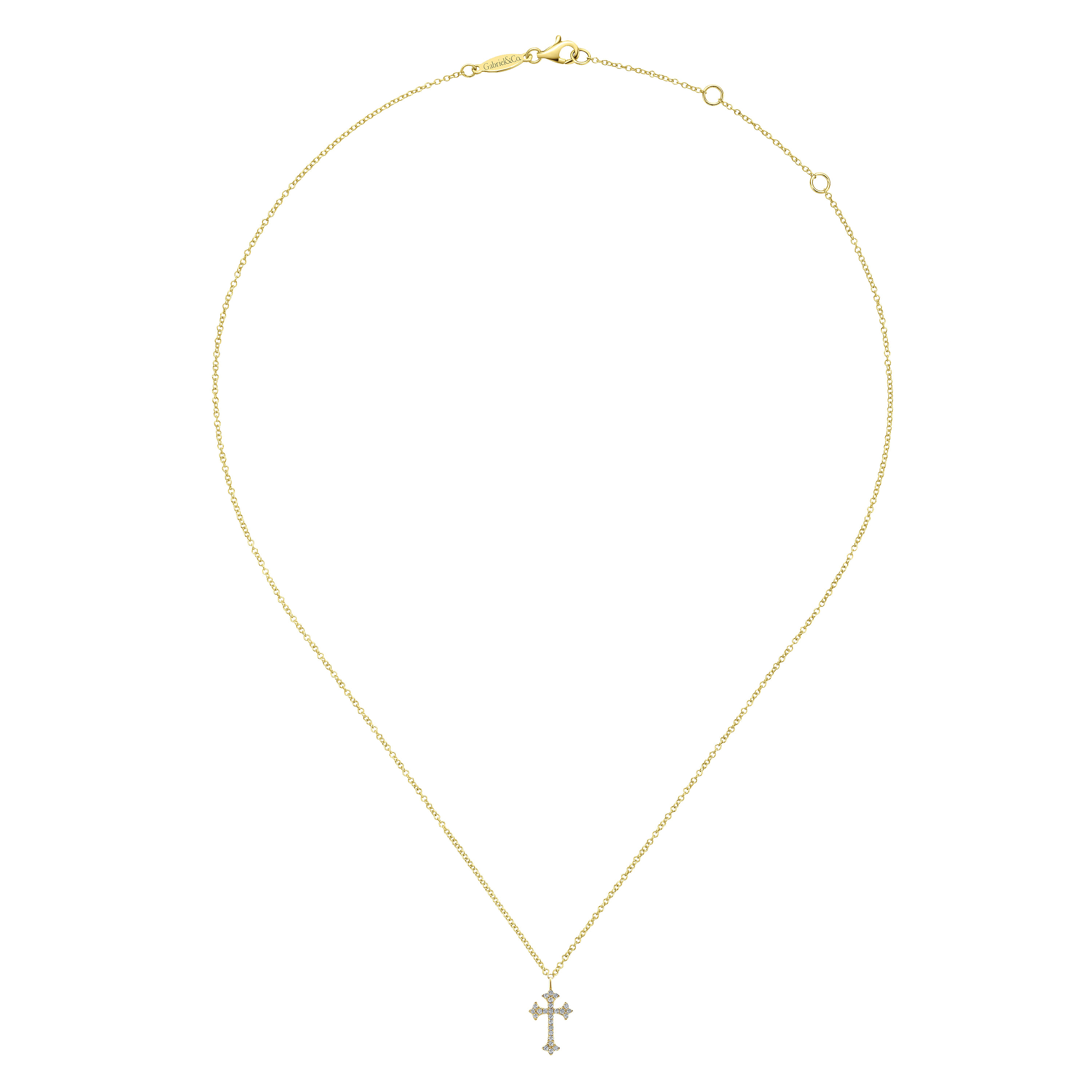 14K Yellow Gold Diamond Trefoil Cross Necklace