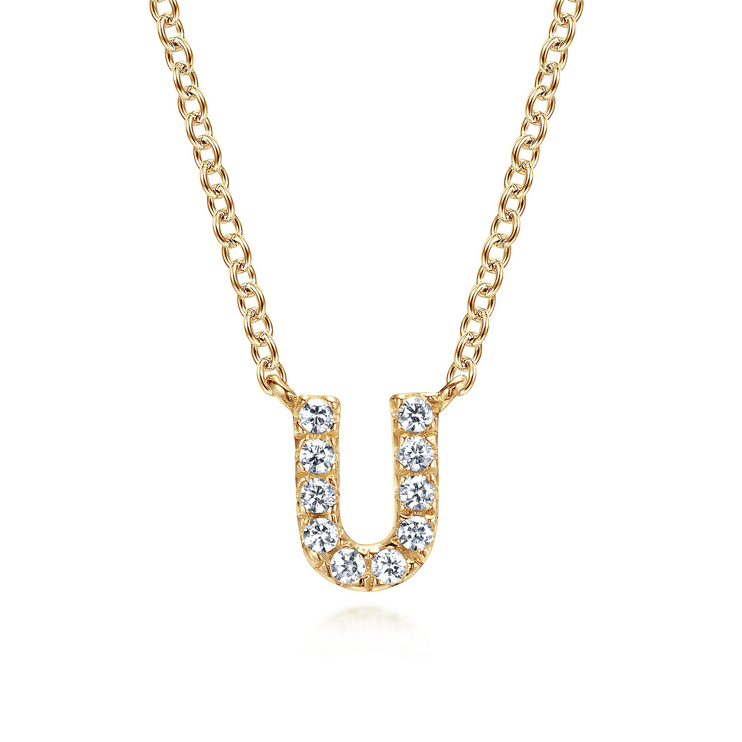 14K Yellow Gold Diamond U Initial Pendant Necklace