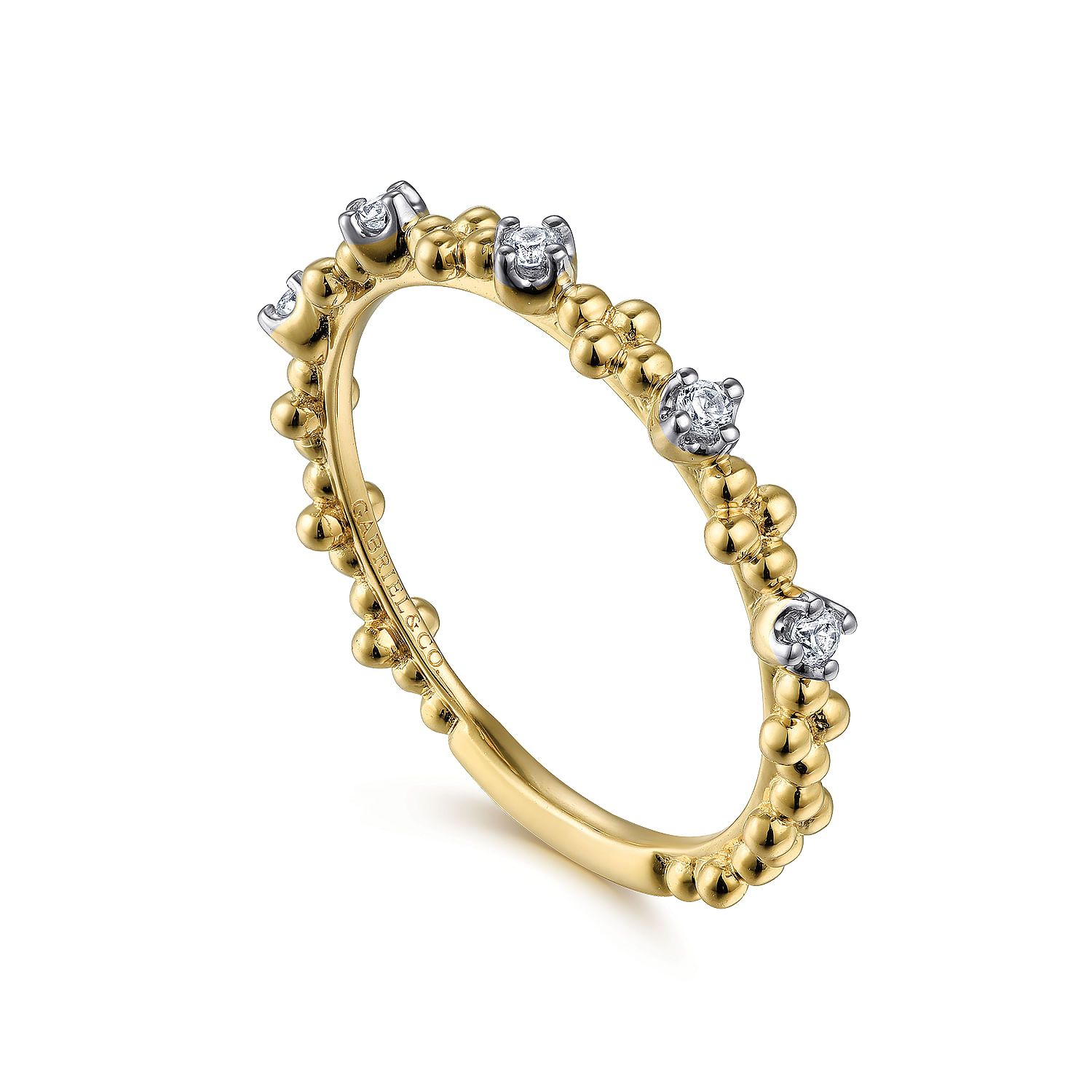 14K Yellow Gold Diamond and Bujukan Bead Station Ring