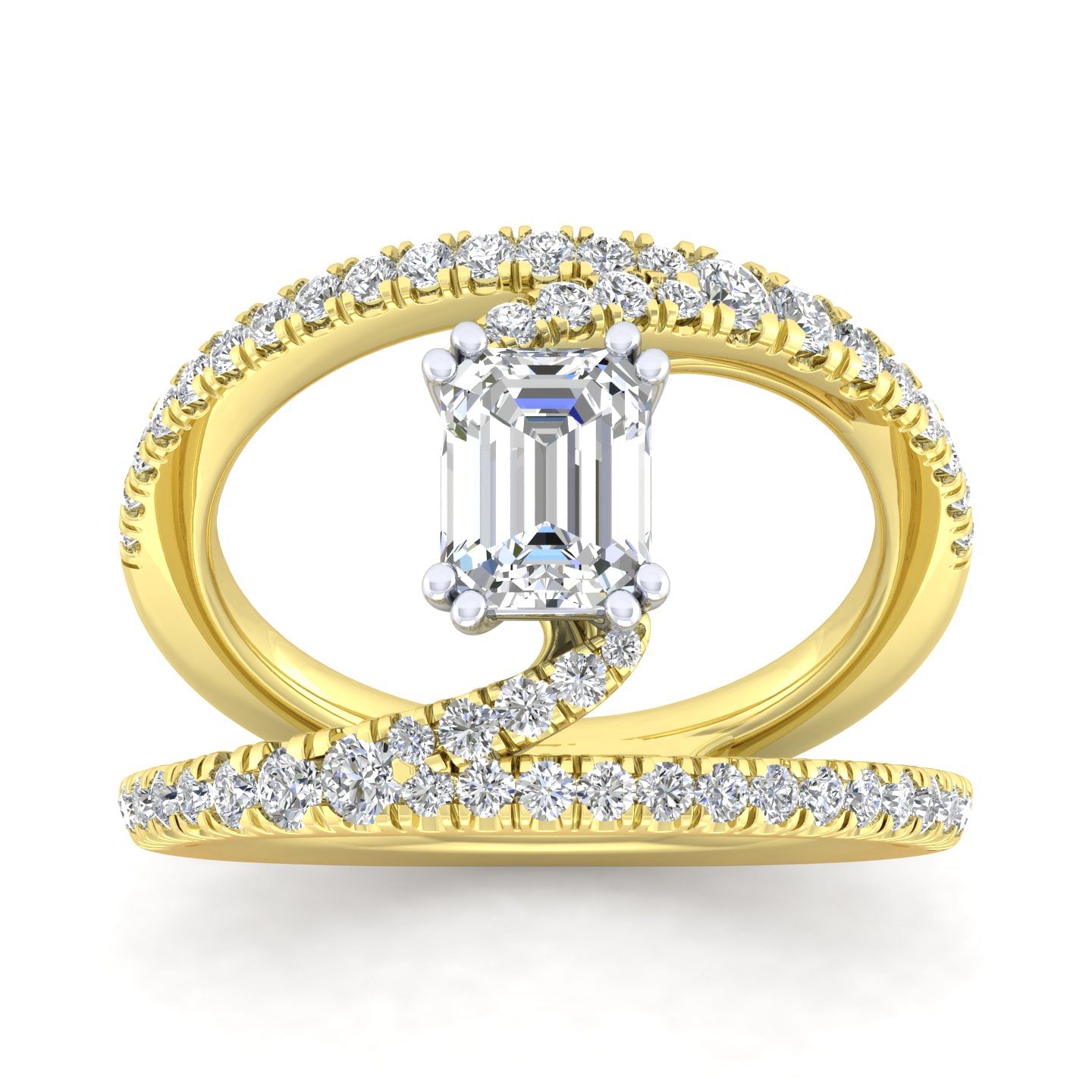 14K Yellow Gold Emerald Cut Split Shank Diamond Engagement Ring