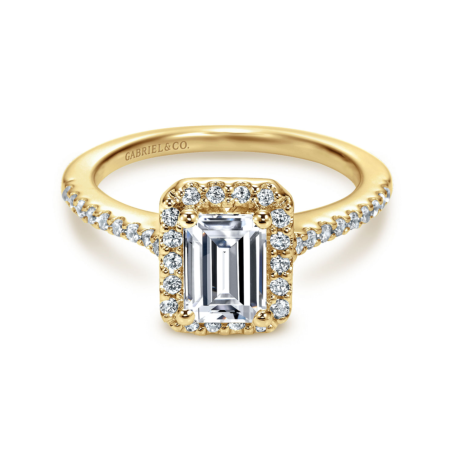 14K Yellow Gold Emerald Halo Diamond Engagement Ring