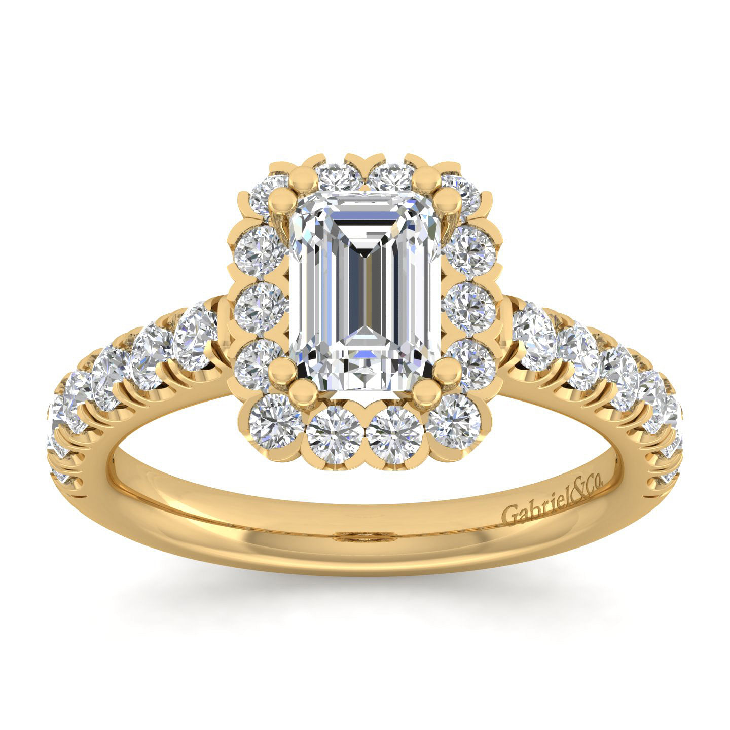 14K Yellow Gold Emerald Halo Diamond Engagement Ring